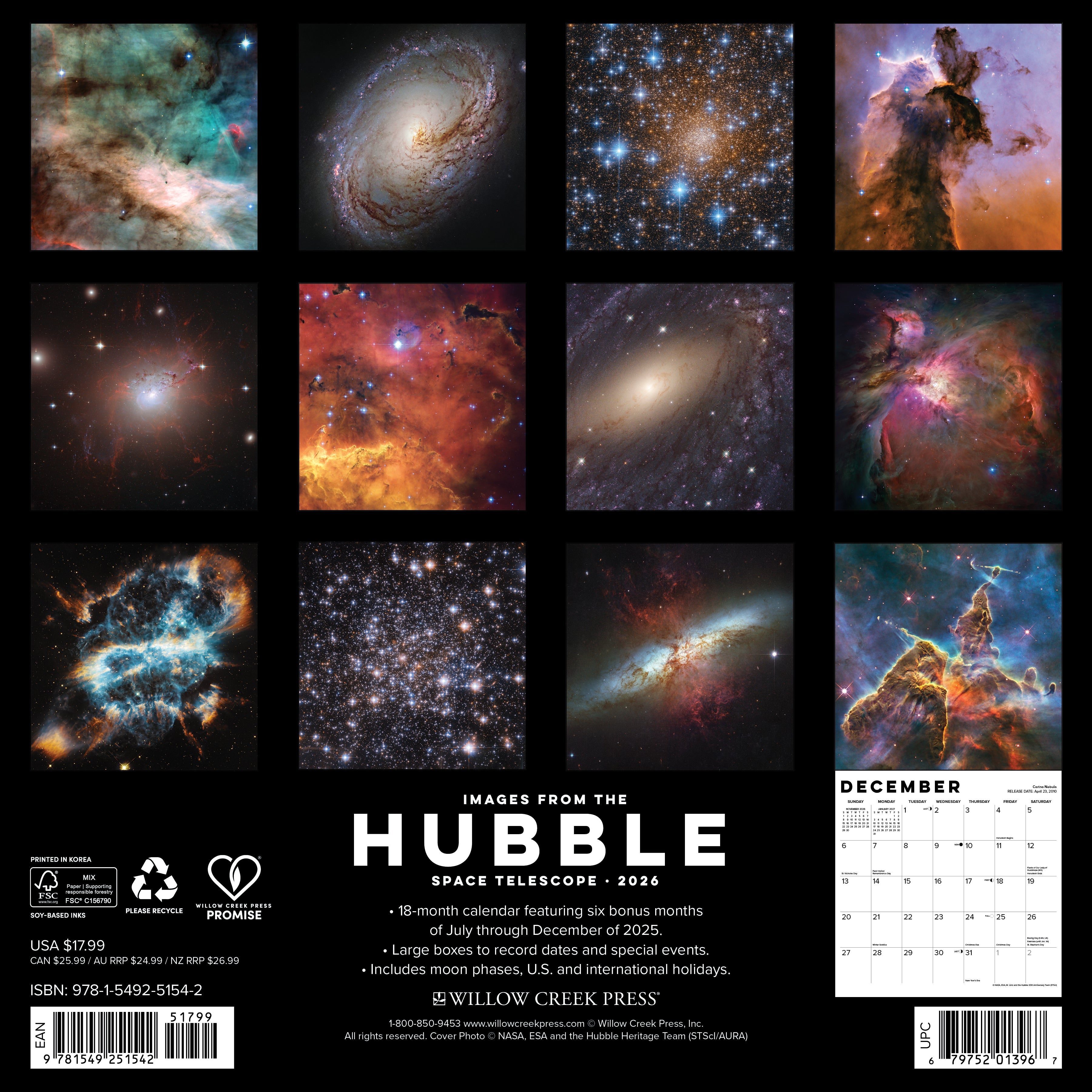 2026 Images from the Hubble Space Telescope - Square Wall Calendar