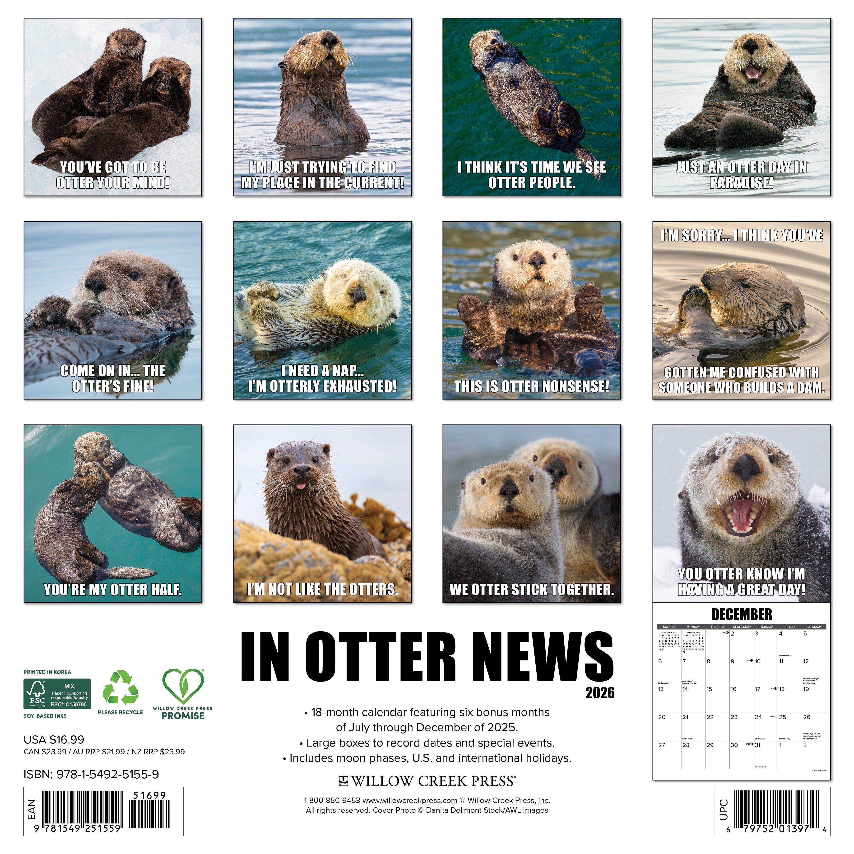 2026 In Otter News - Square Wall Calendar