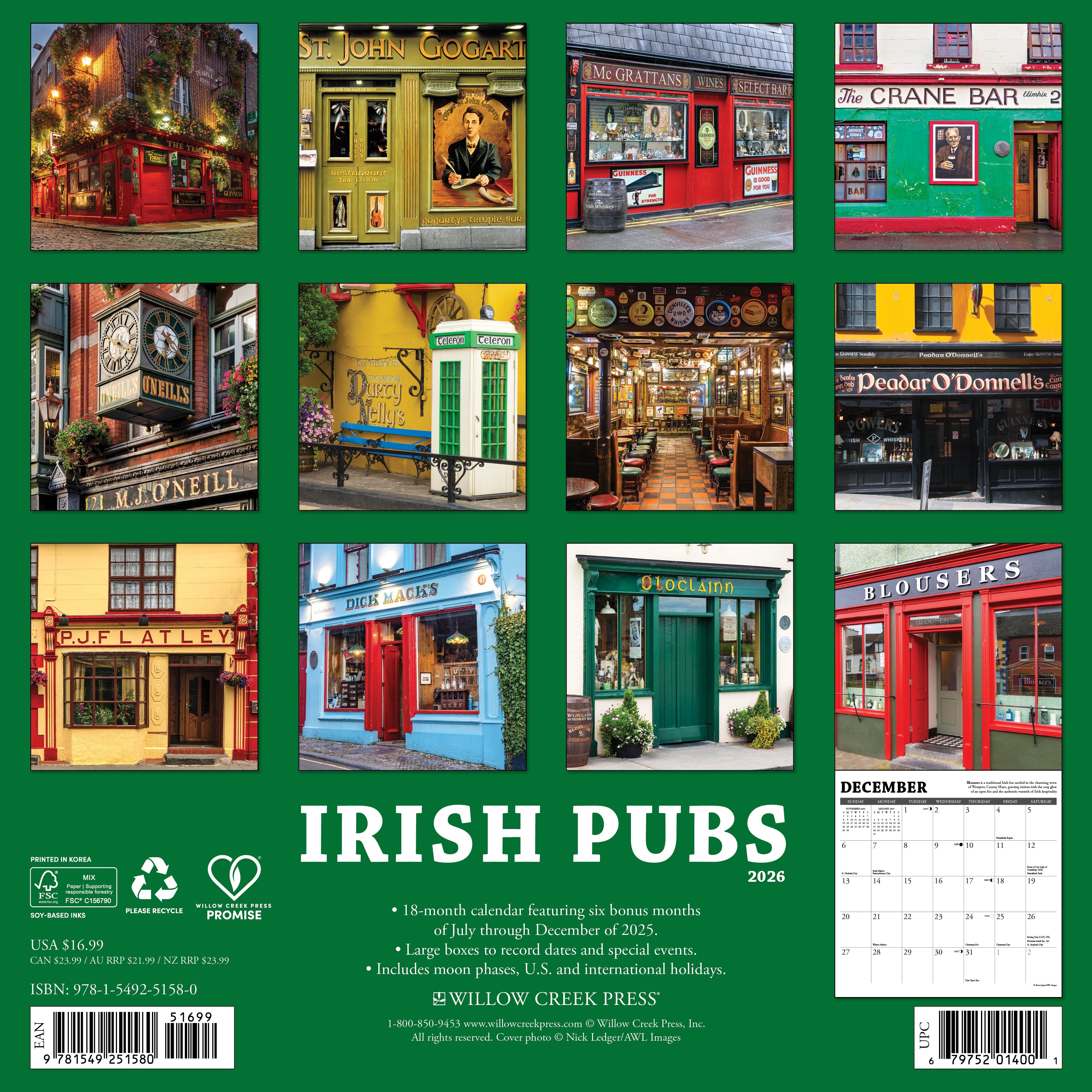 2026 Irish Pubs - Square Wall Calendar