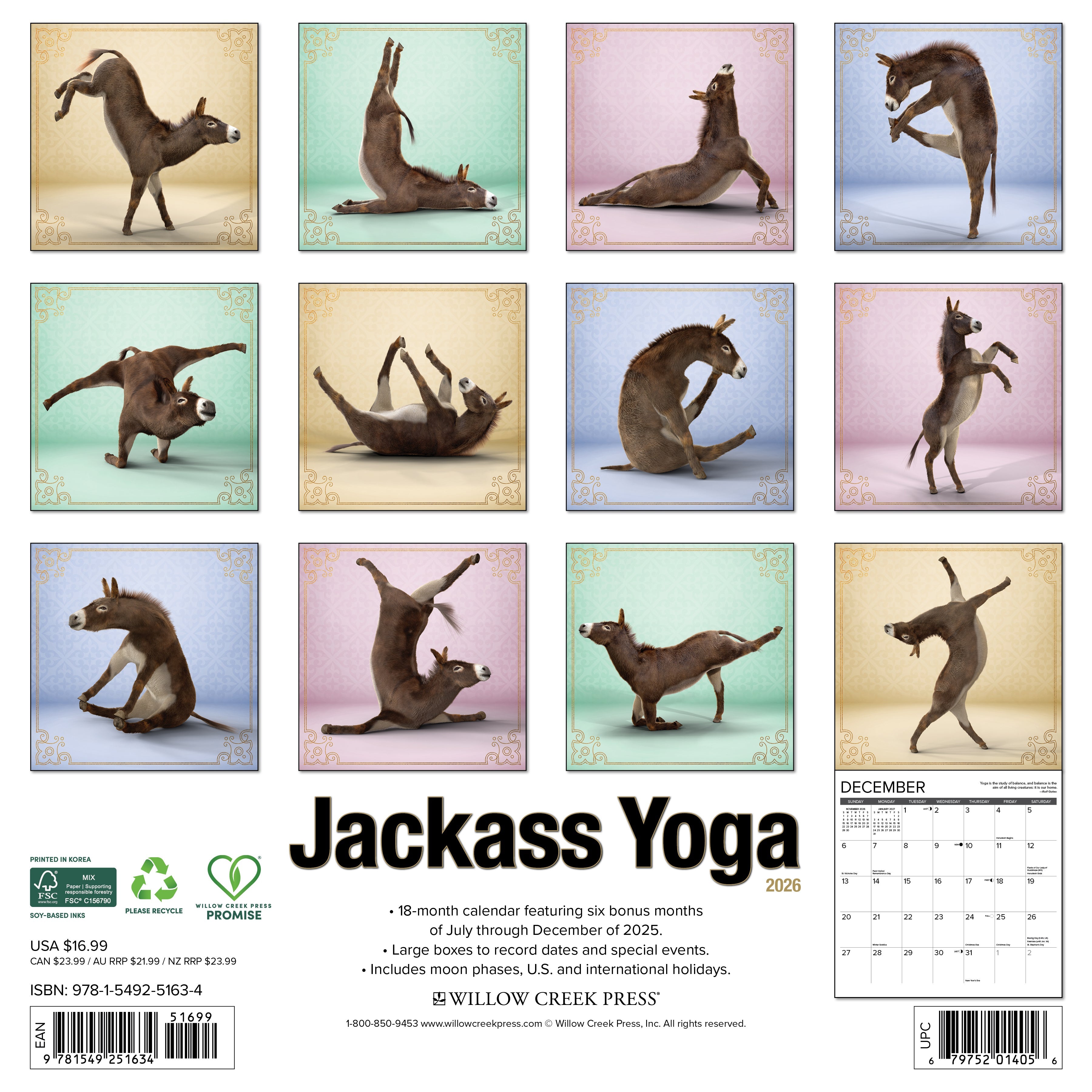2026 Jackass Yoga - Square Wall Calendar