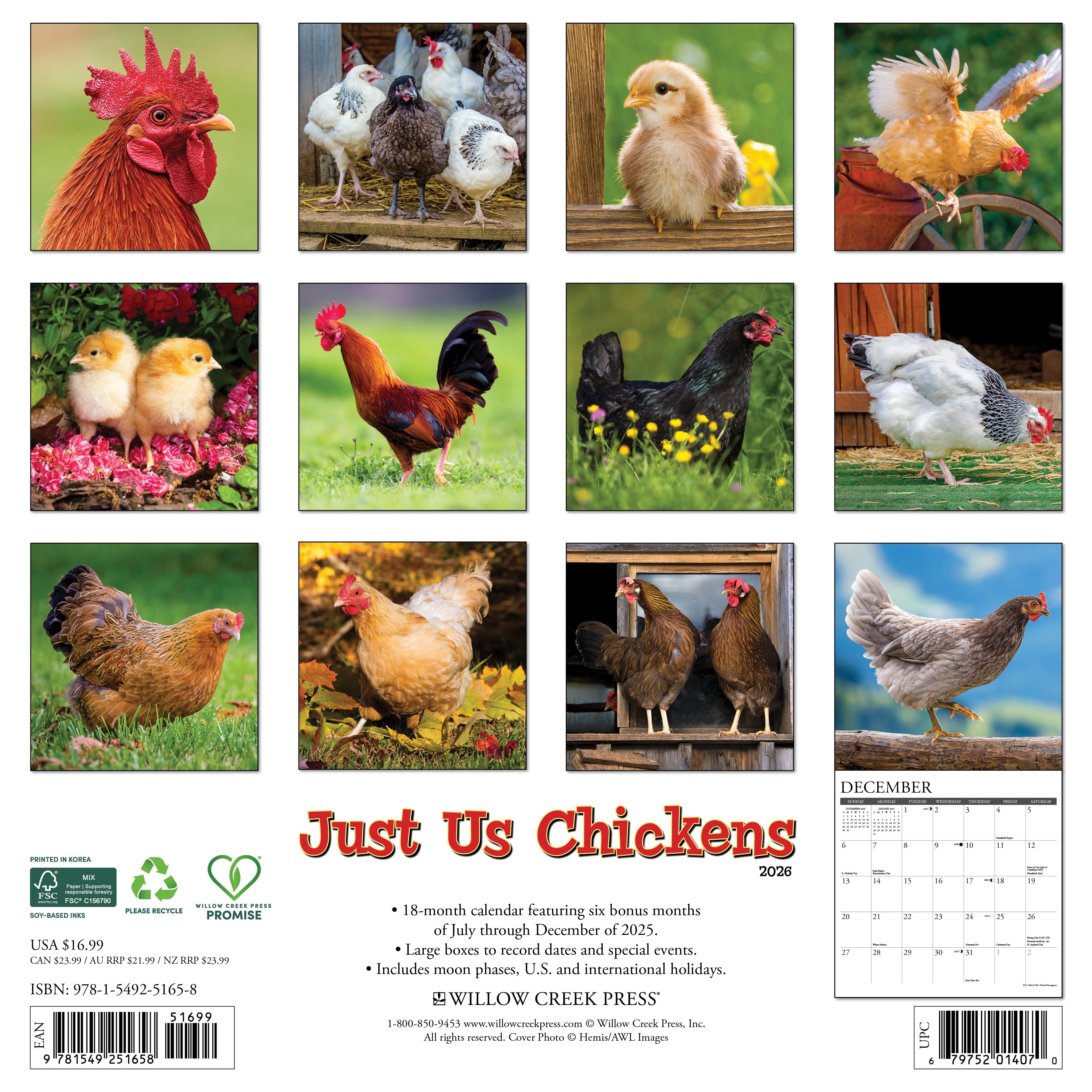 2026 Just Us Chickens - Square Wall Calendar