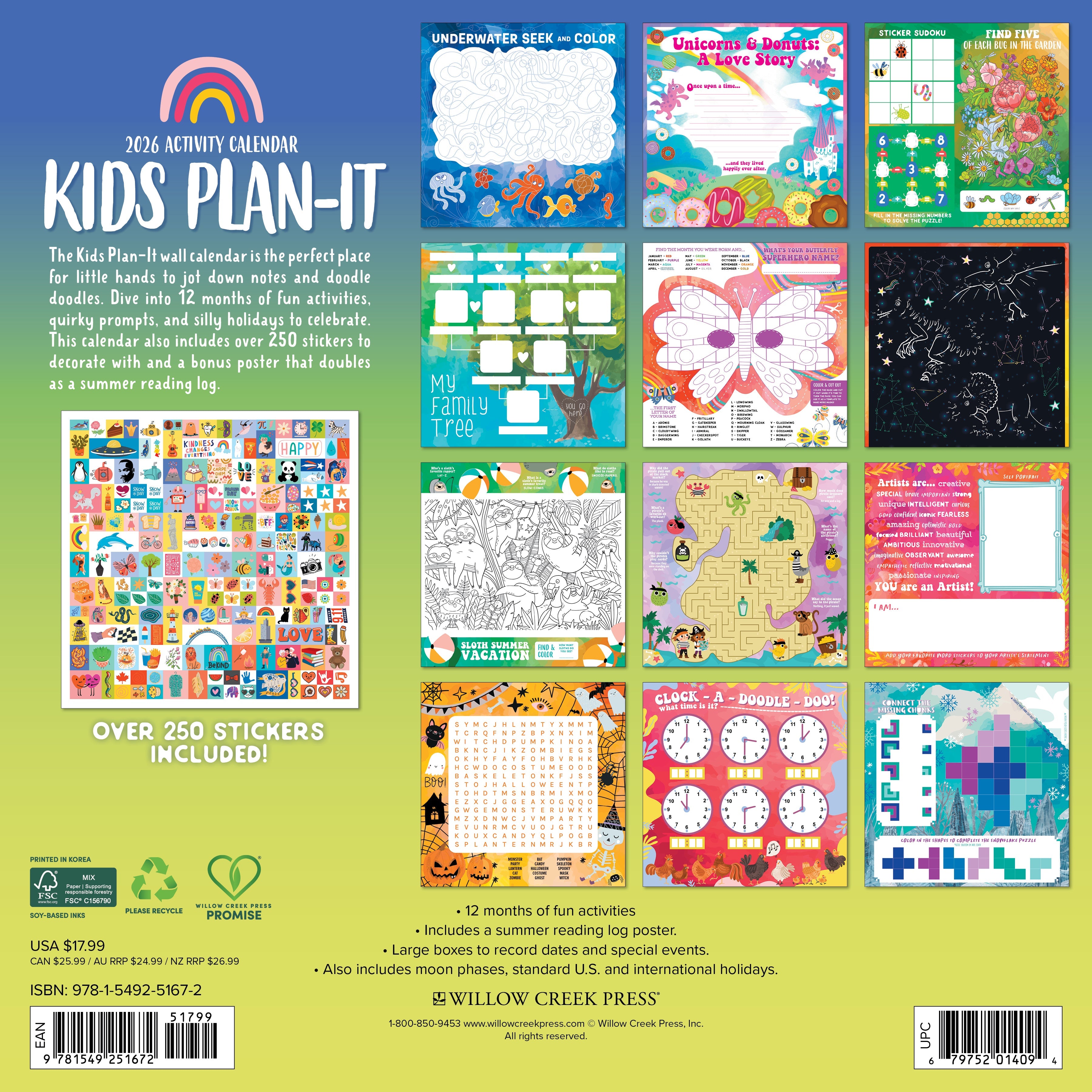 2026 Kids Plan It - Square Wall Calendar