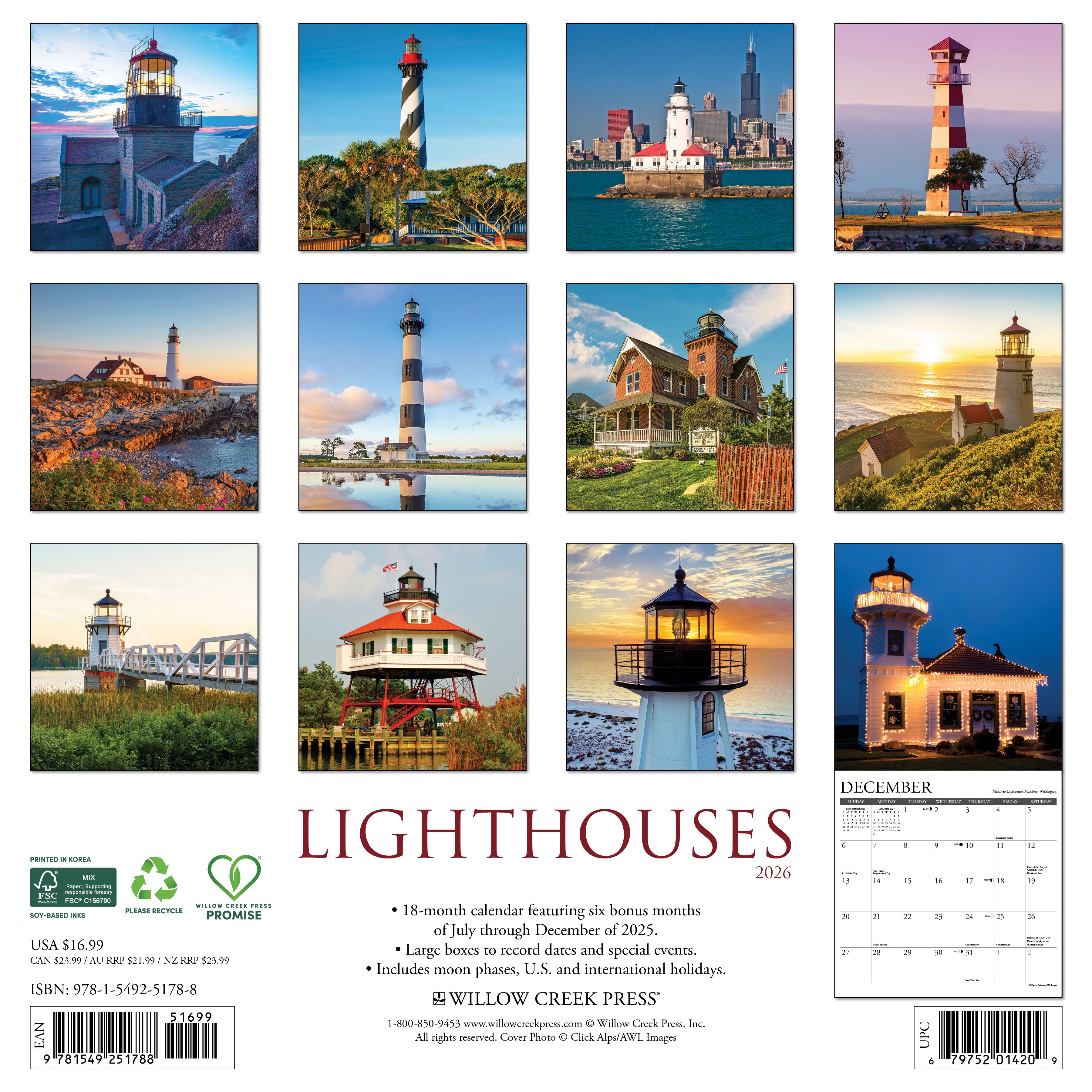 2026 Lighthouses - Square Wall Calendar