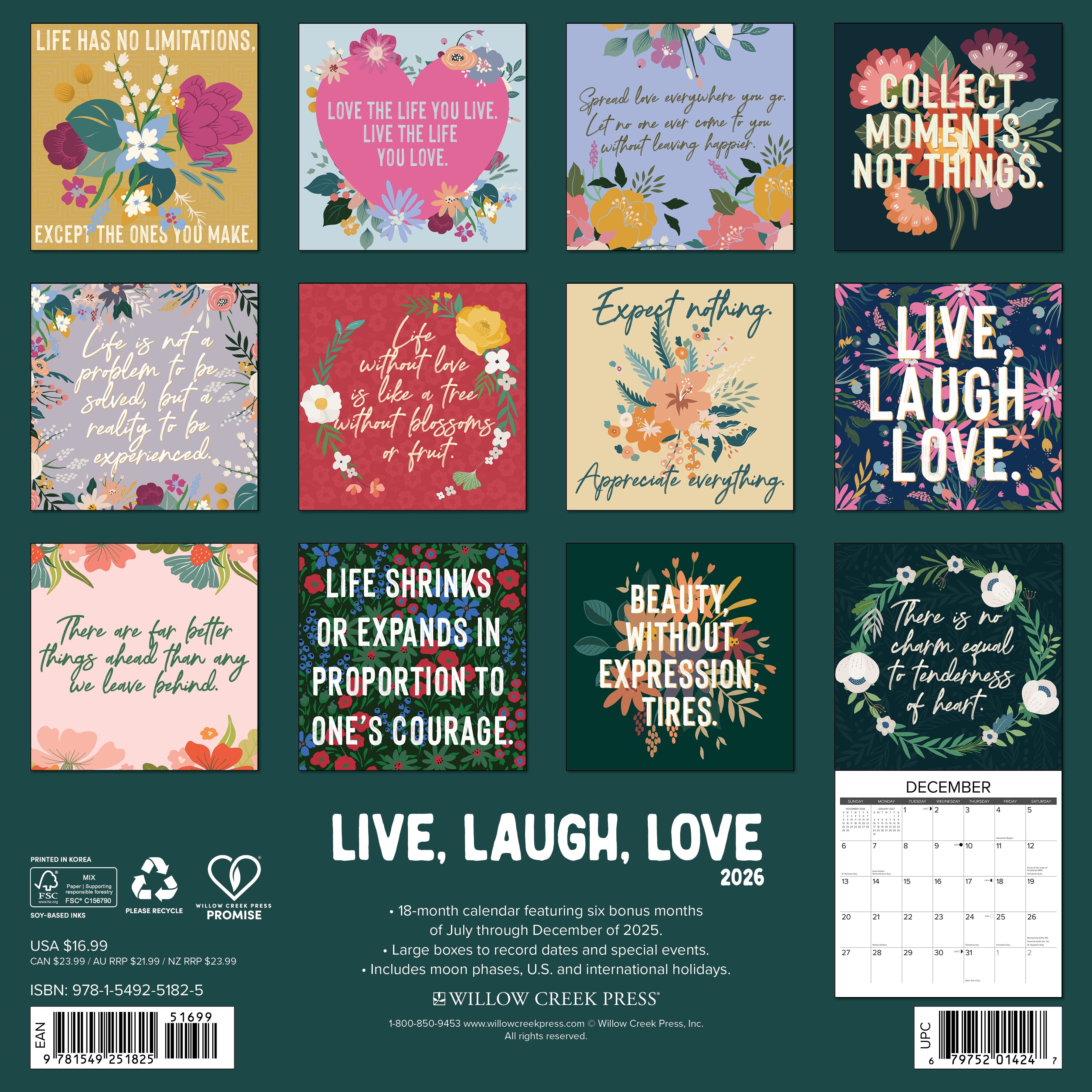 2026 Live, Laugh, Love - Square Wall Calendar