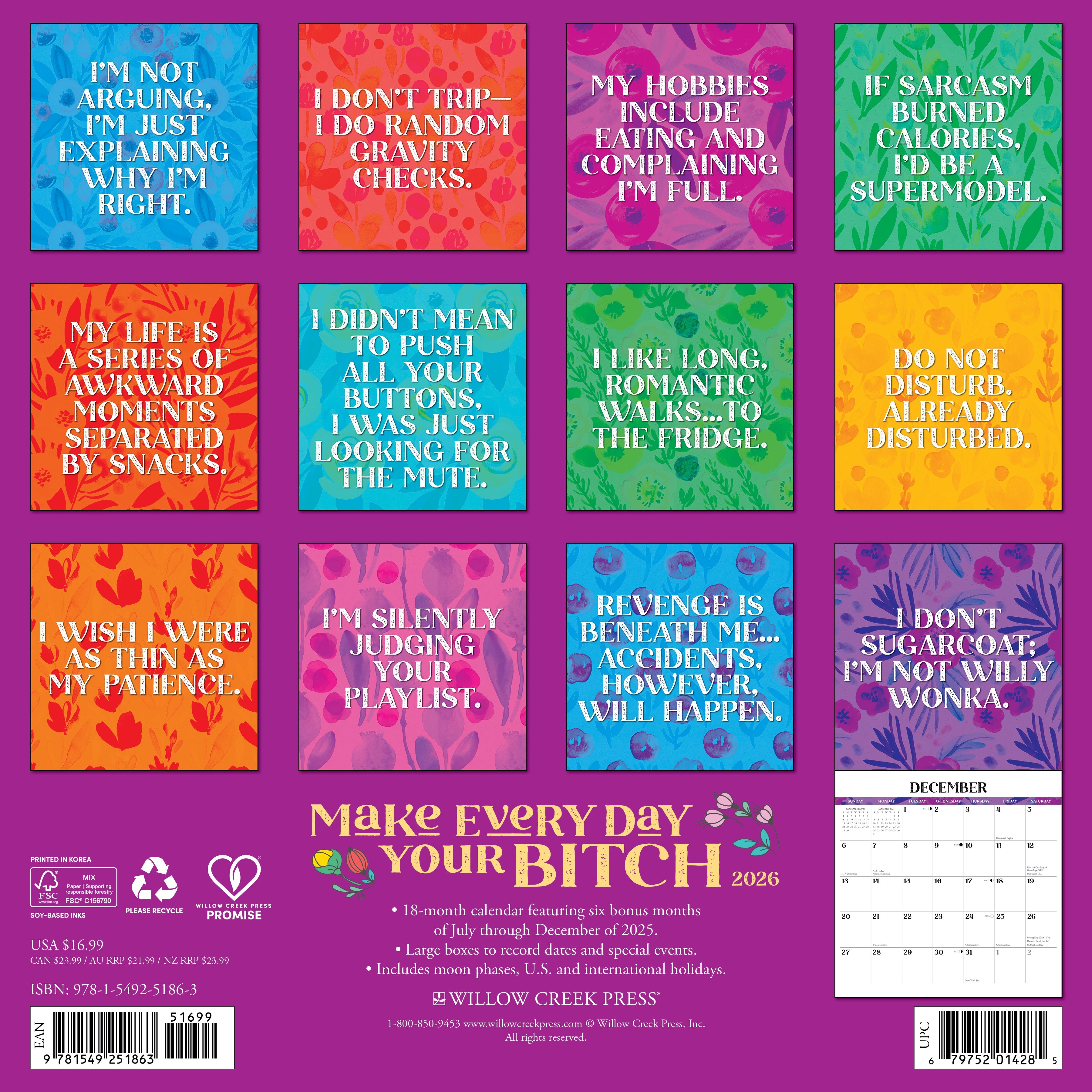 2026 Make Every Day Your Bitch - Square Wall Calendar