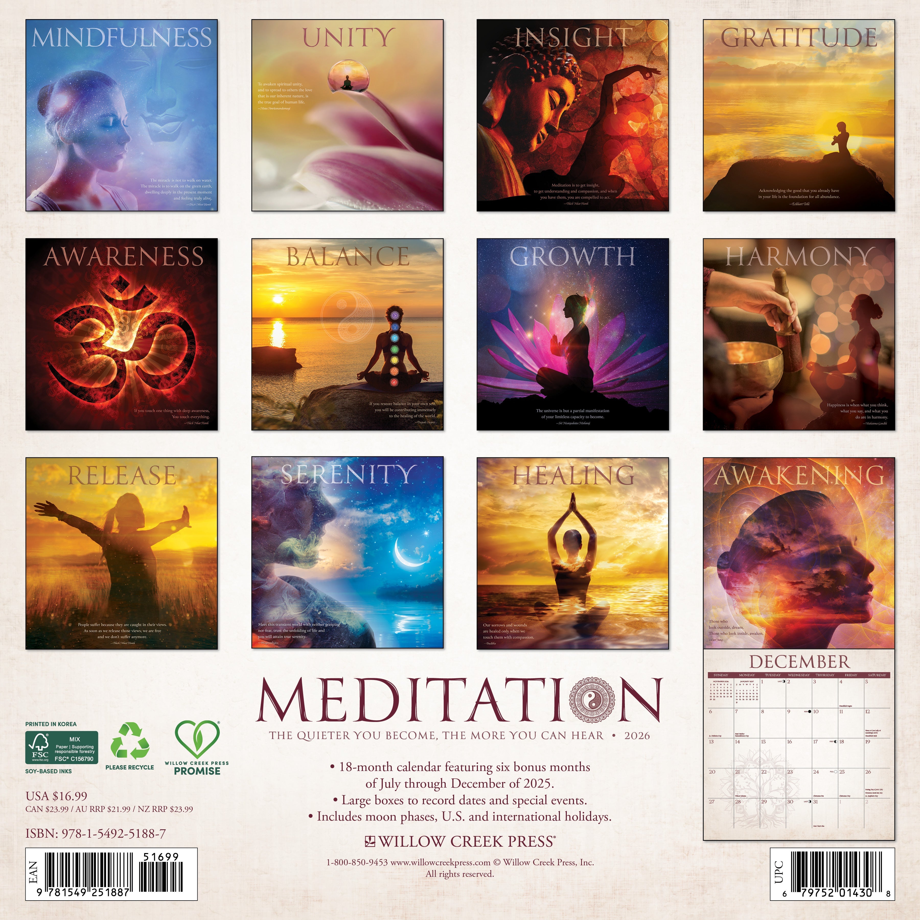 2026 Meditation - Square Wall Calendar