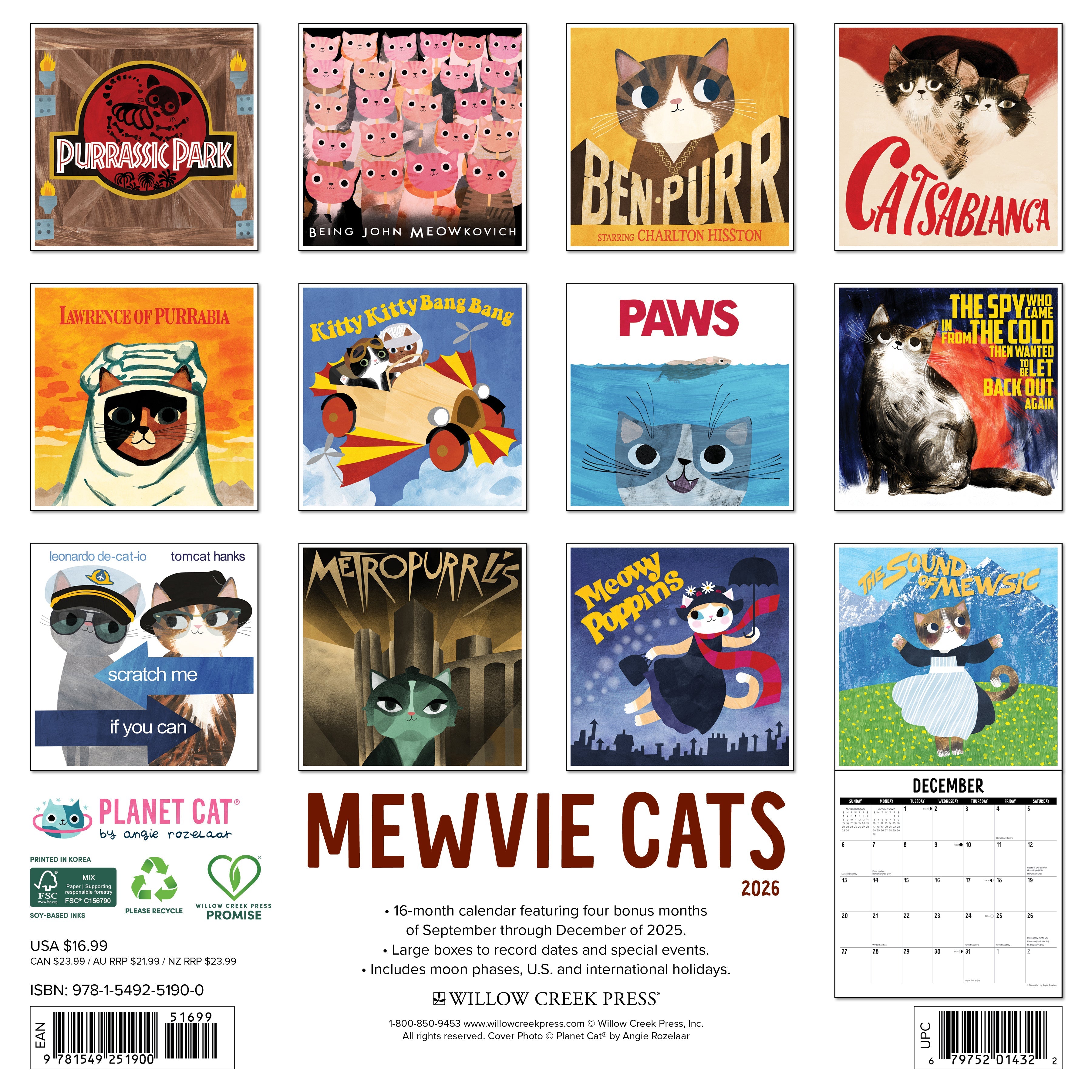 2026 Mewvie Cats - Square Wall Calendar