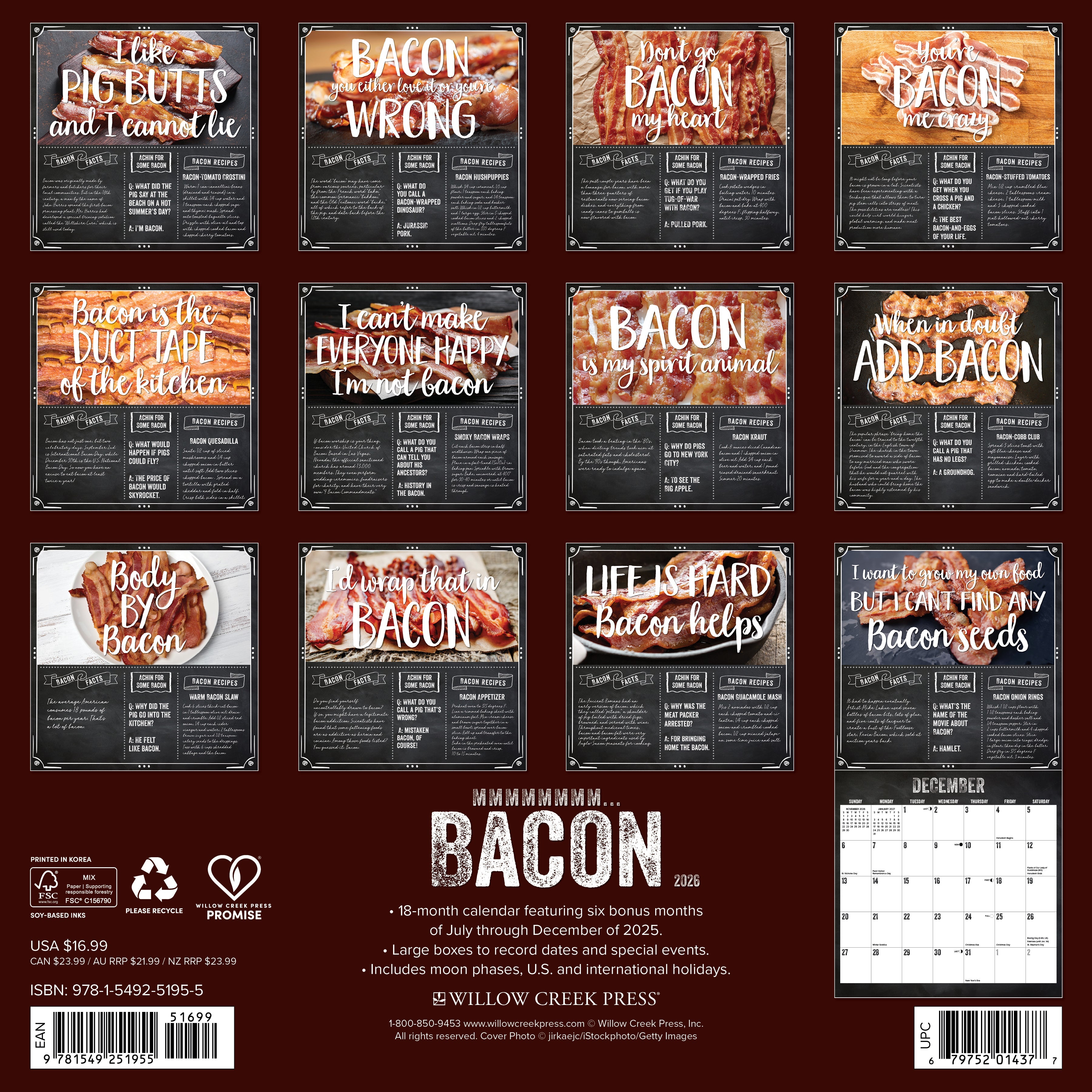 2026 MMMMMMMM… Bacon - Square Wall Calendar