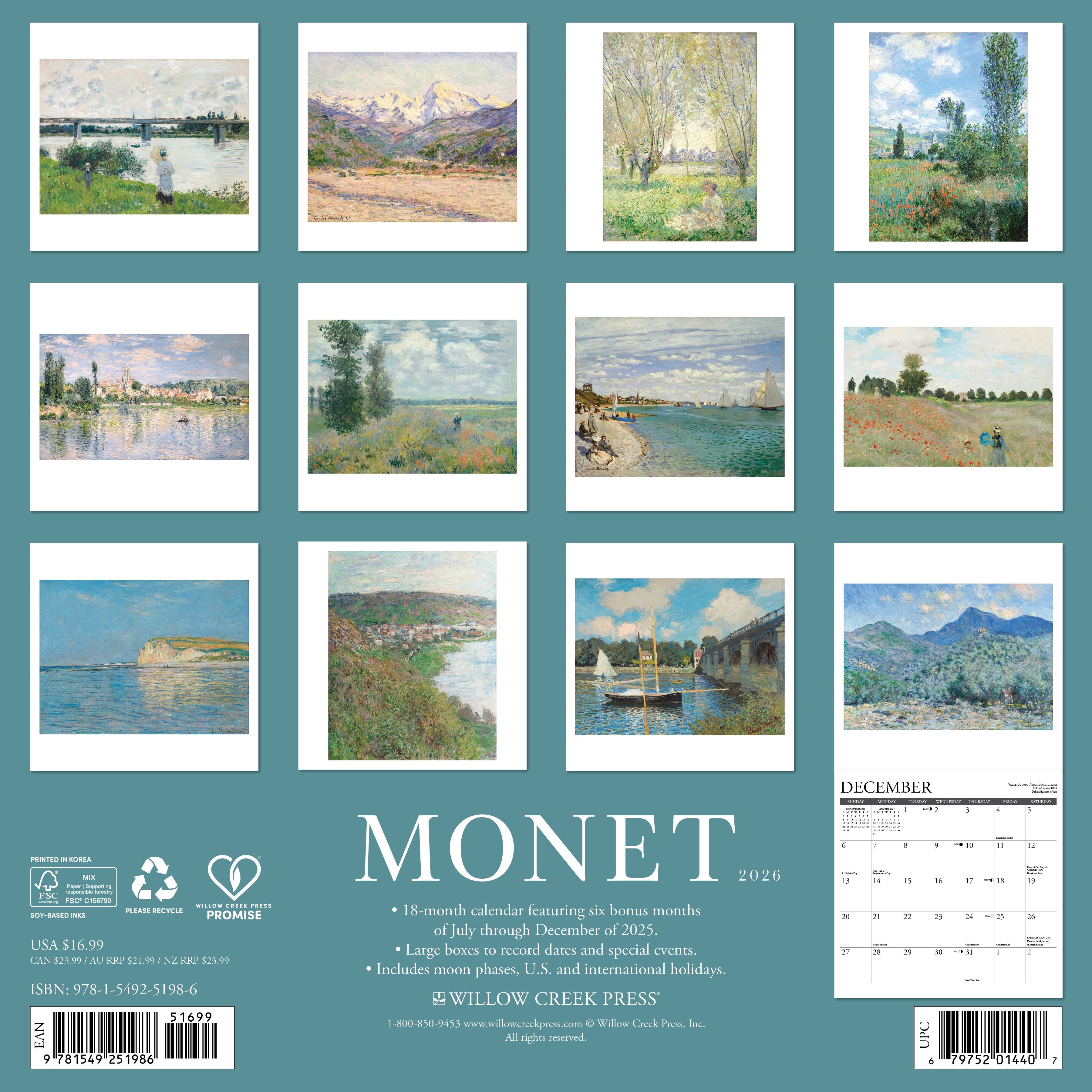 2026 Monet - Square Wall Calendar