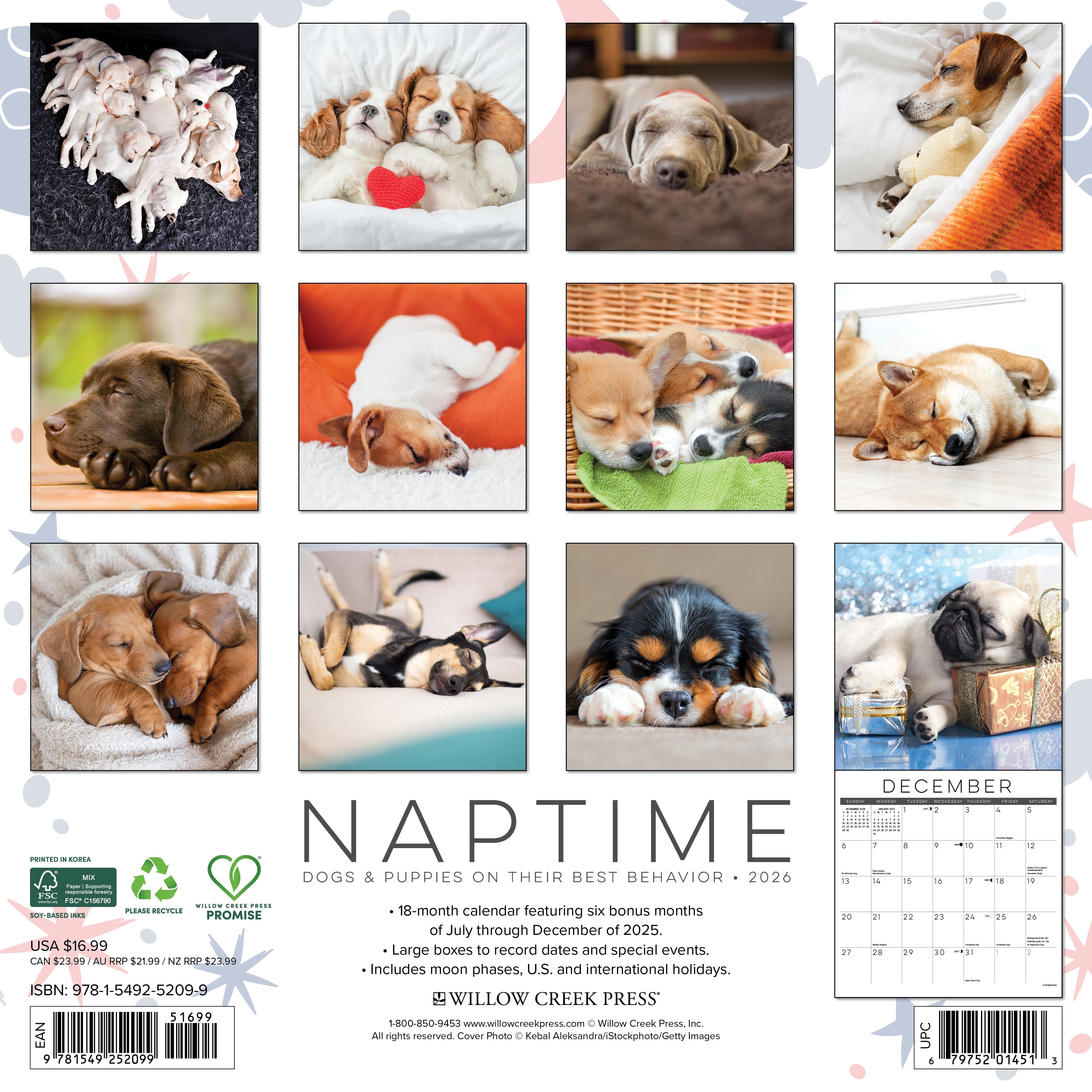 2026 Naptime: Dogs & Puppies on their Best Behavior - Square Wall Calendar