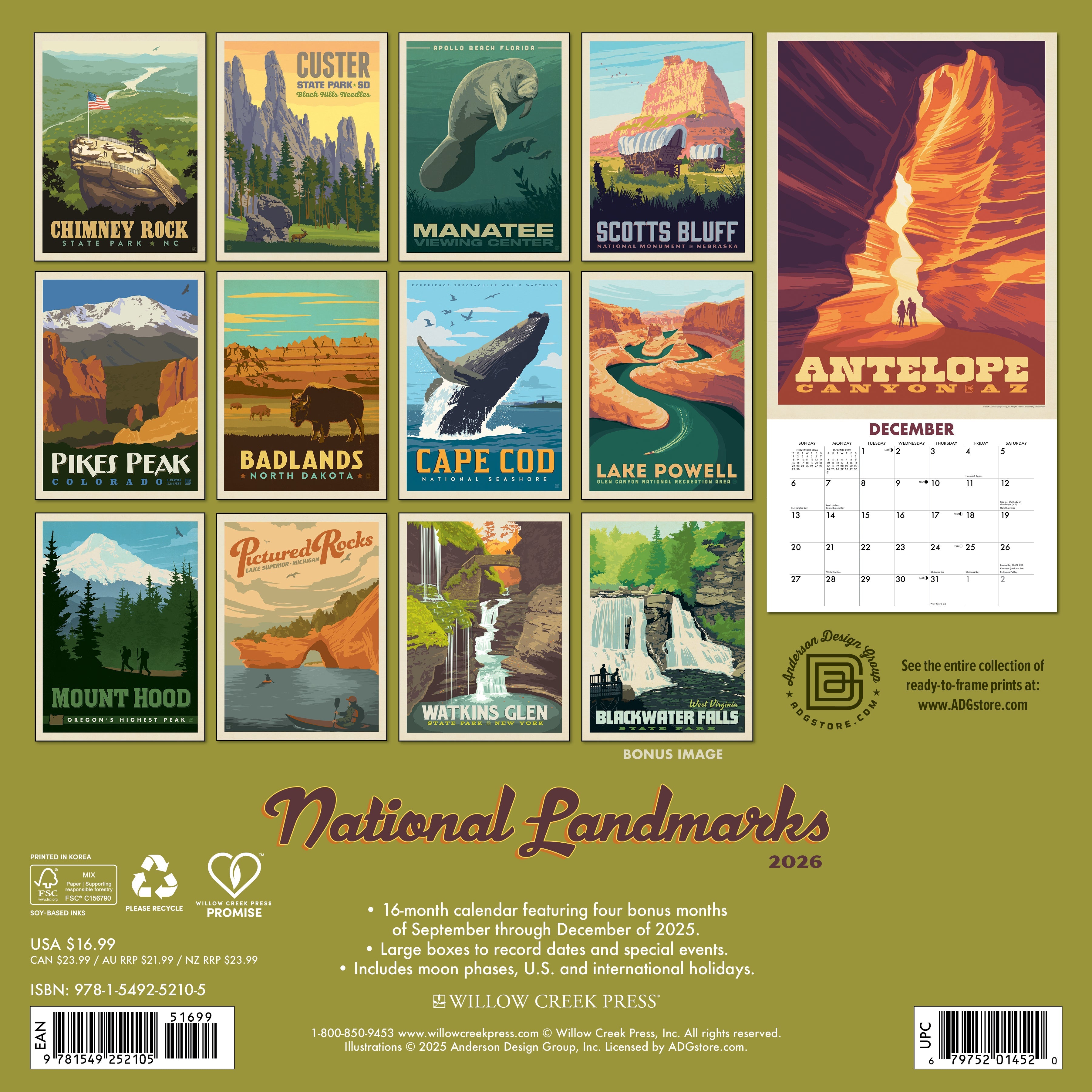 2026 National Landmarks - Square Wall Calendar