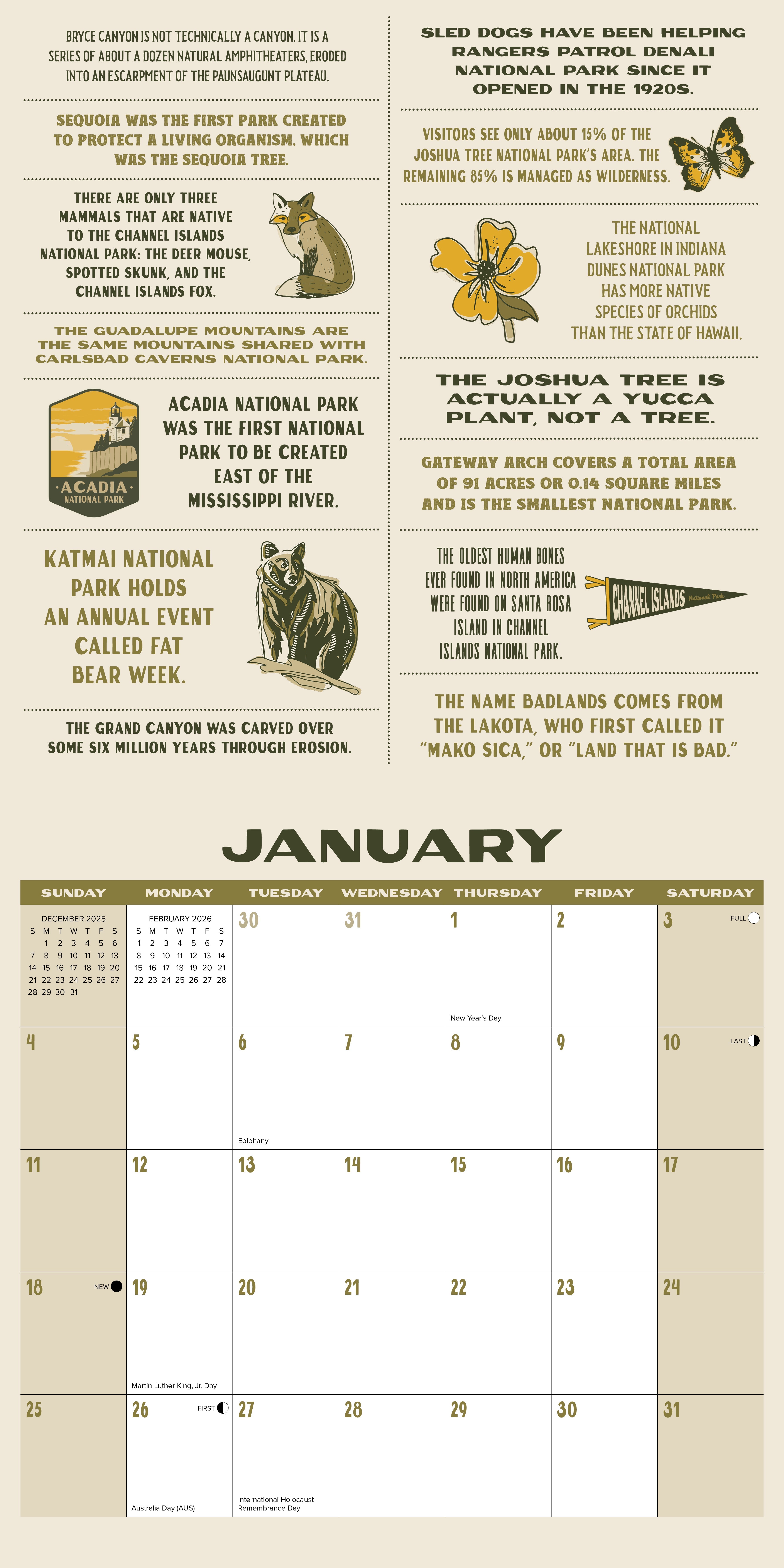 2026 National Park Trivia - Square Wall Calendar