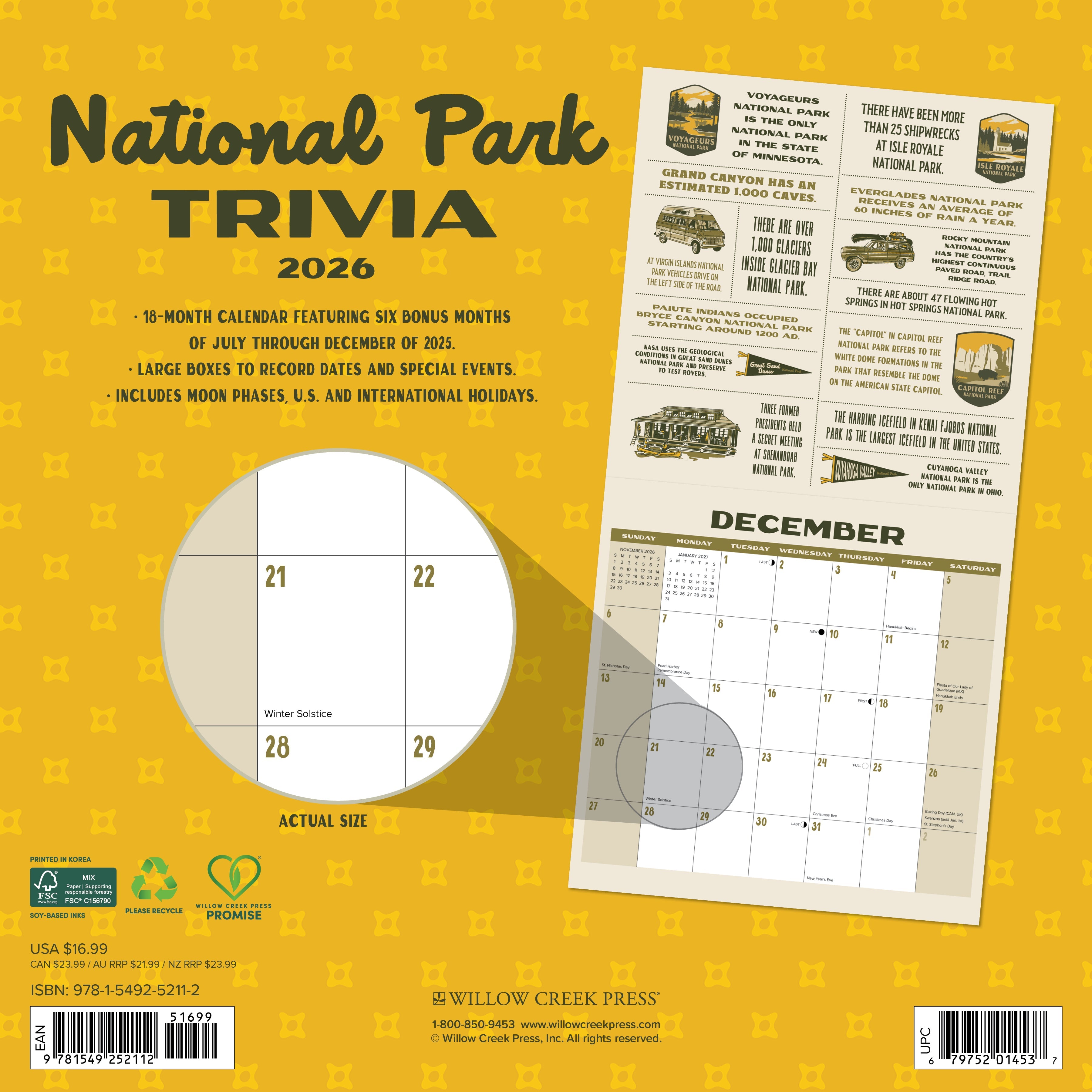 2026 National Park Trivia - Square Wall Calendar