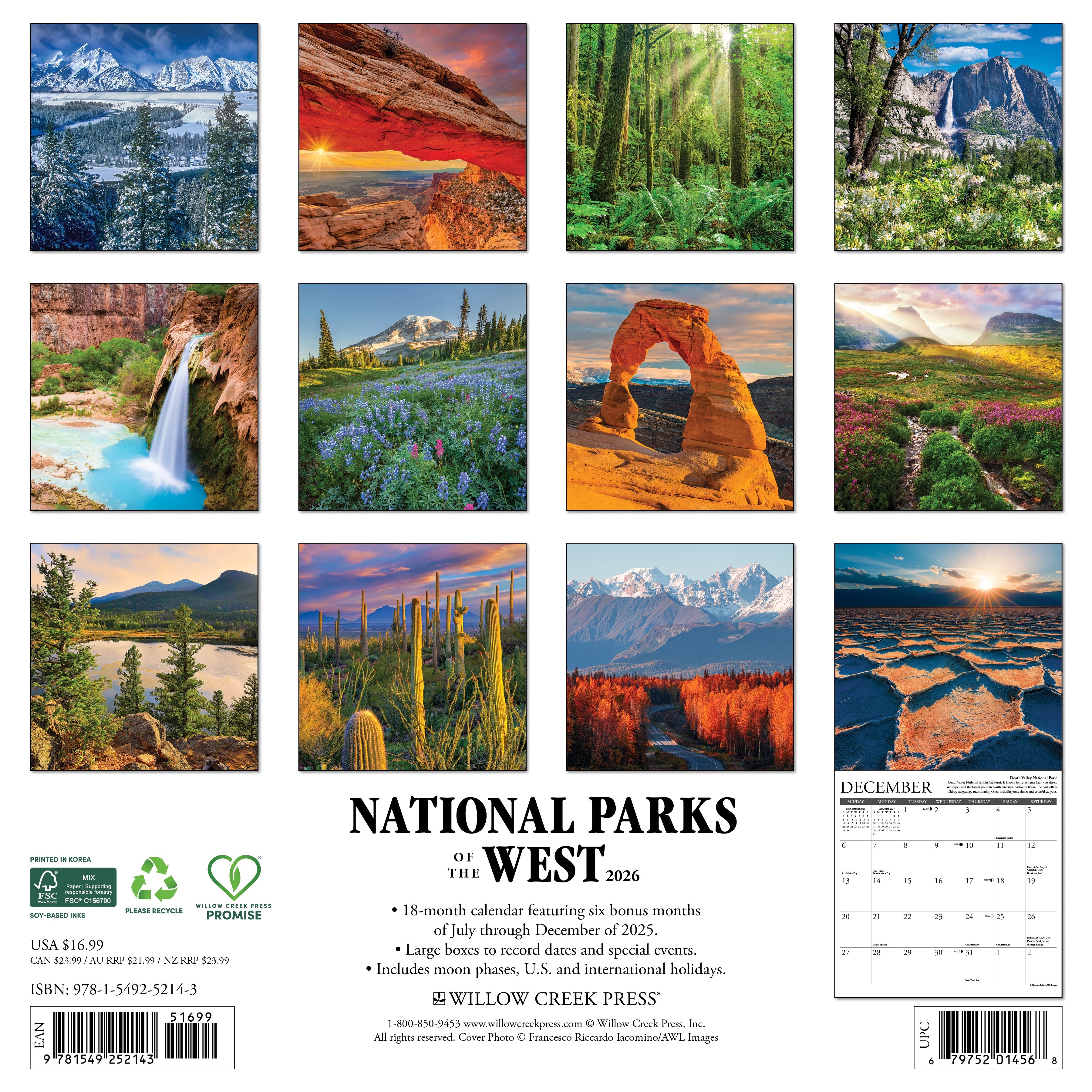 2026 National Parks of the West - Square Wall Calendar