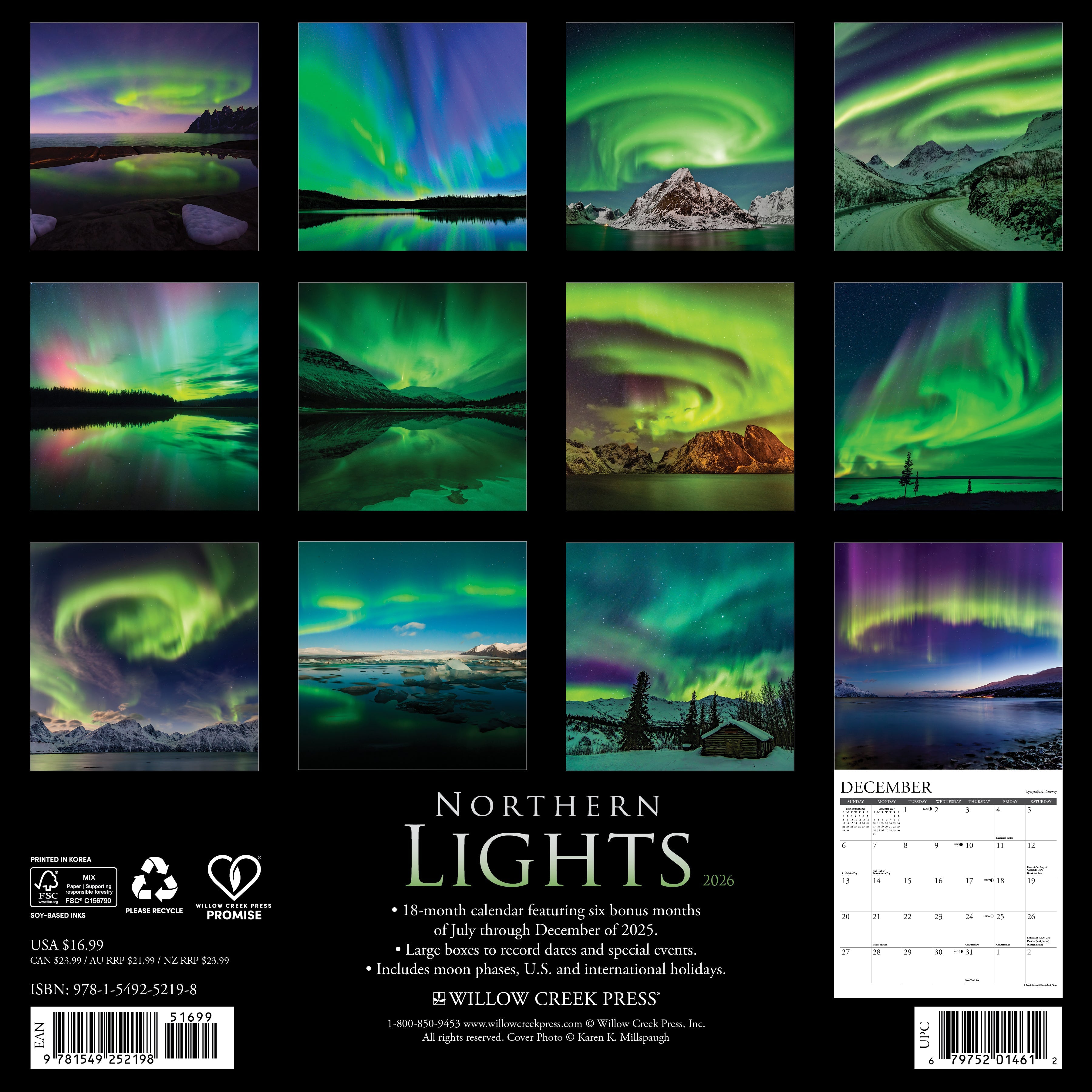 2026 Northern Lights - Square Wall Calendar