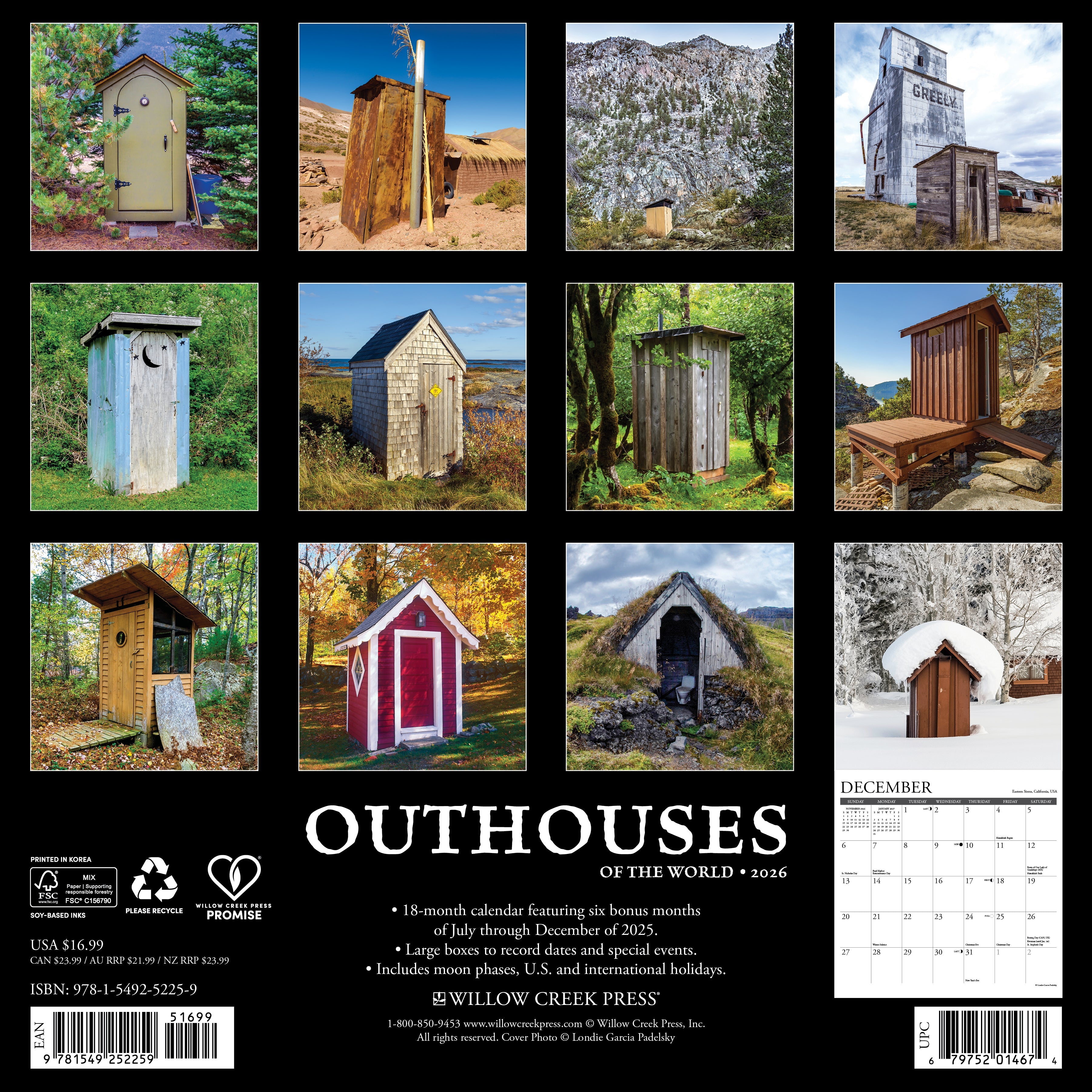 2026 Outhouses - Square Wall Calendar