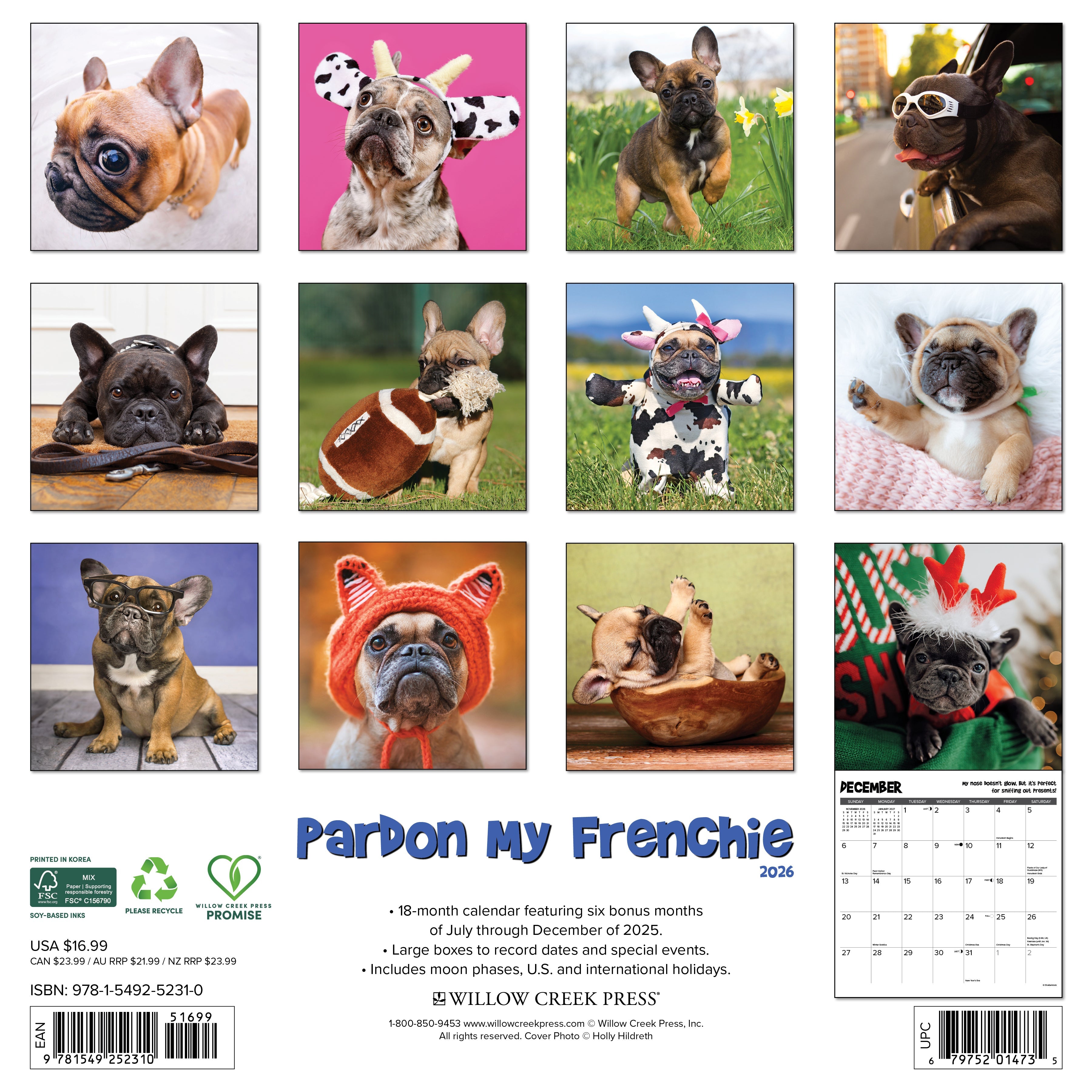 2026 Pardon My Frenchie - Square Wall Calendar