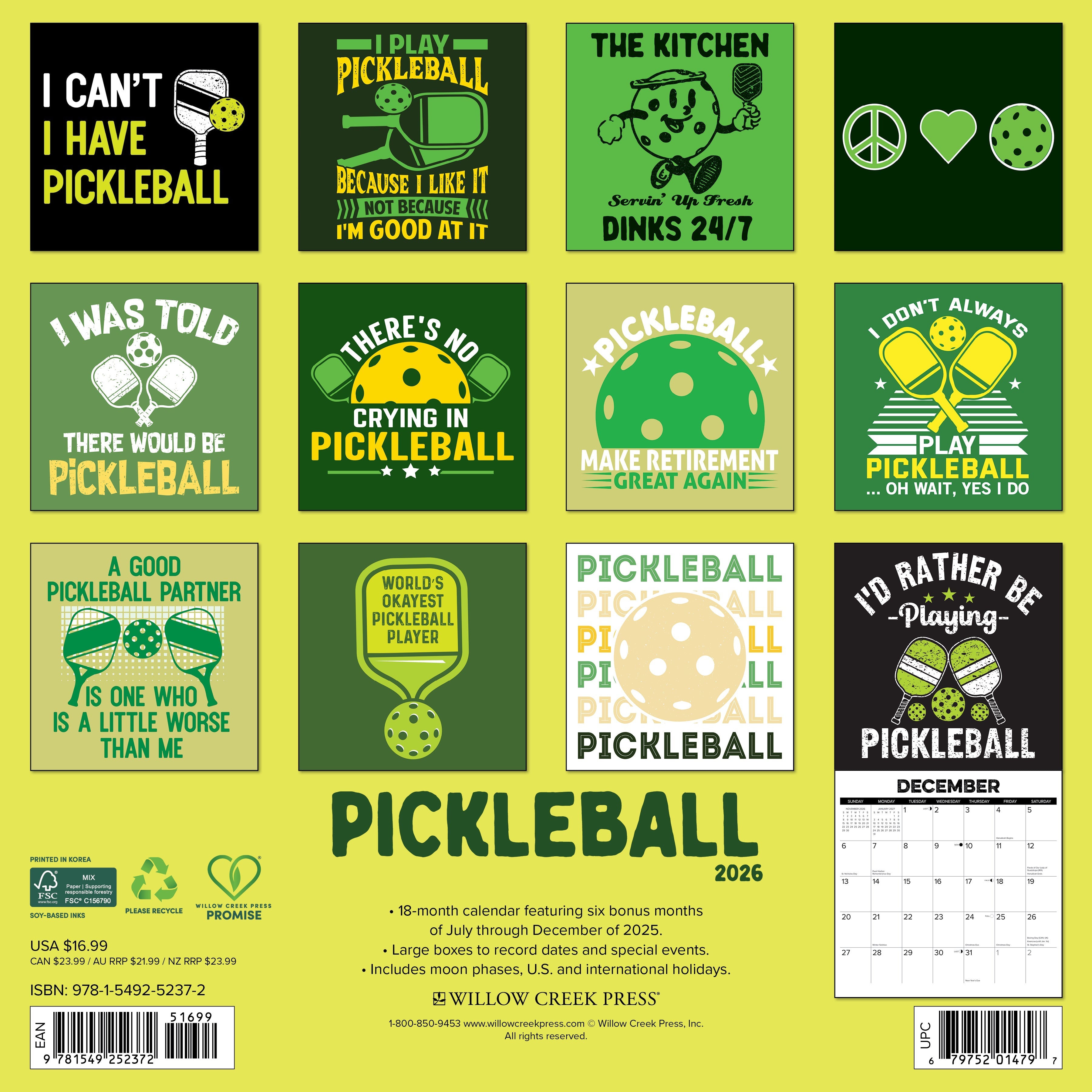 2026 Pickleball - Square Wall Calendar