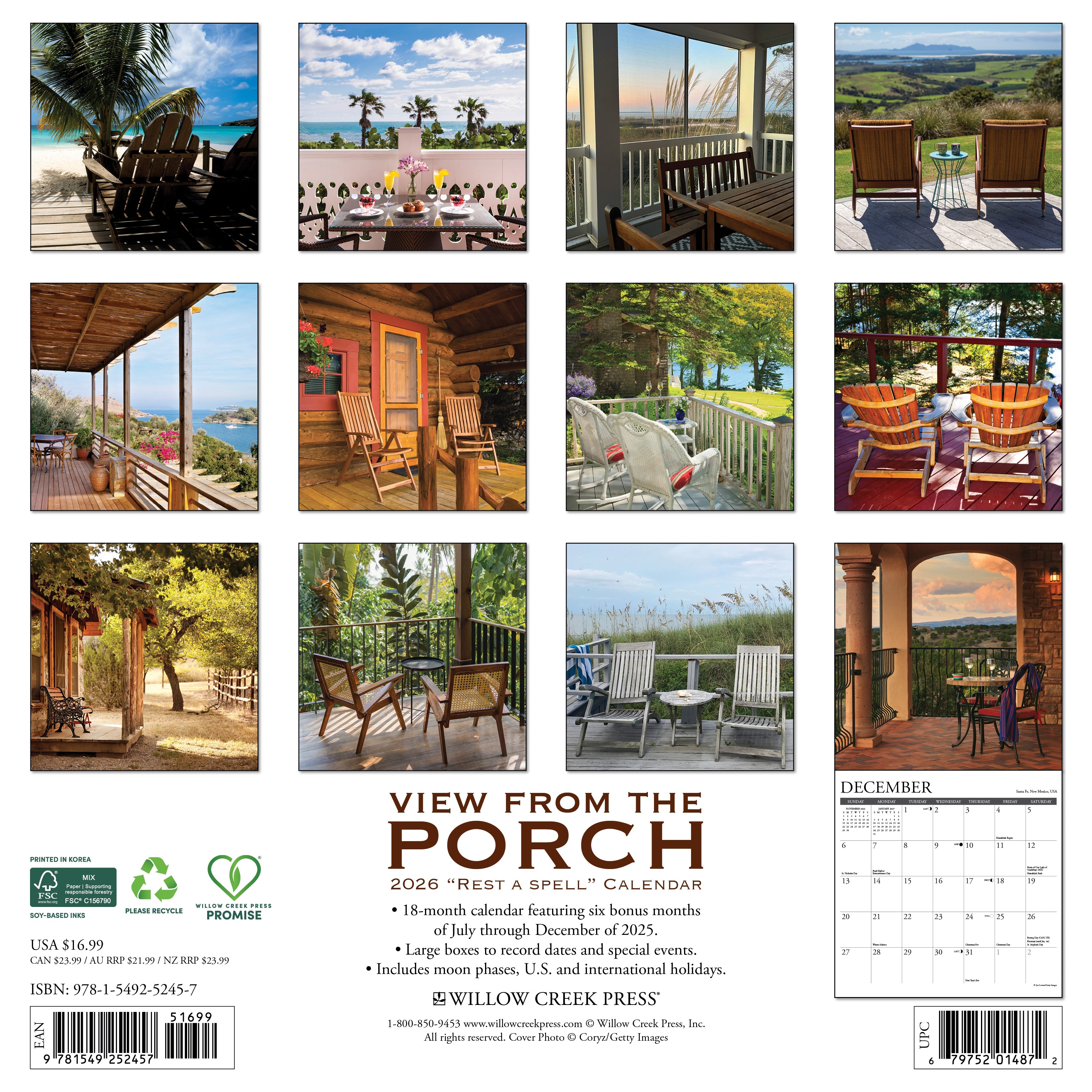 2026 Porch View - Square Wall Calendar