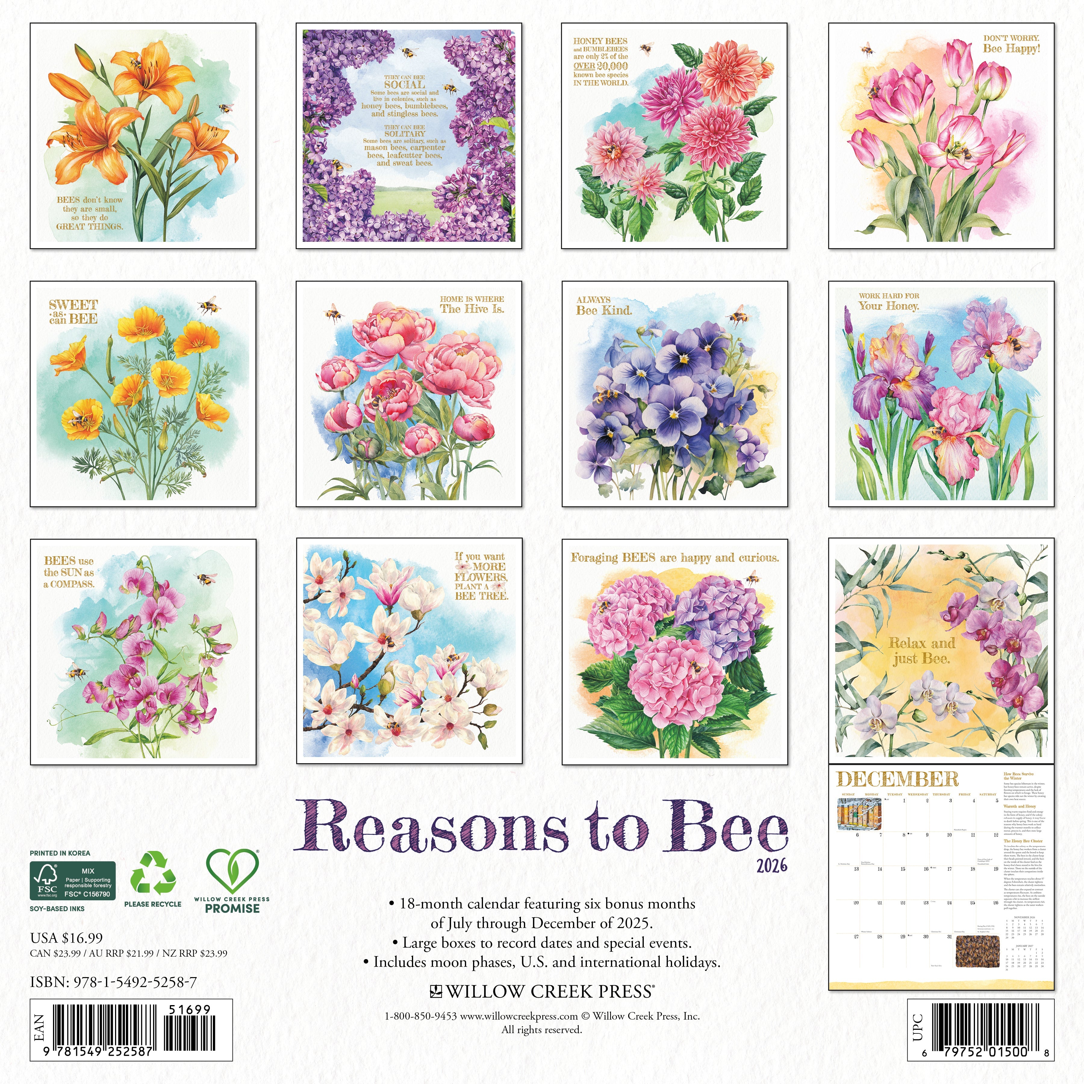 2026 Reasons to Bee - Square Wall Calendar