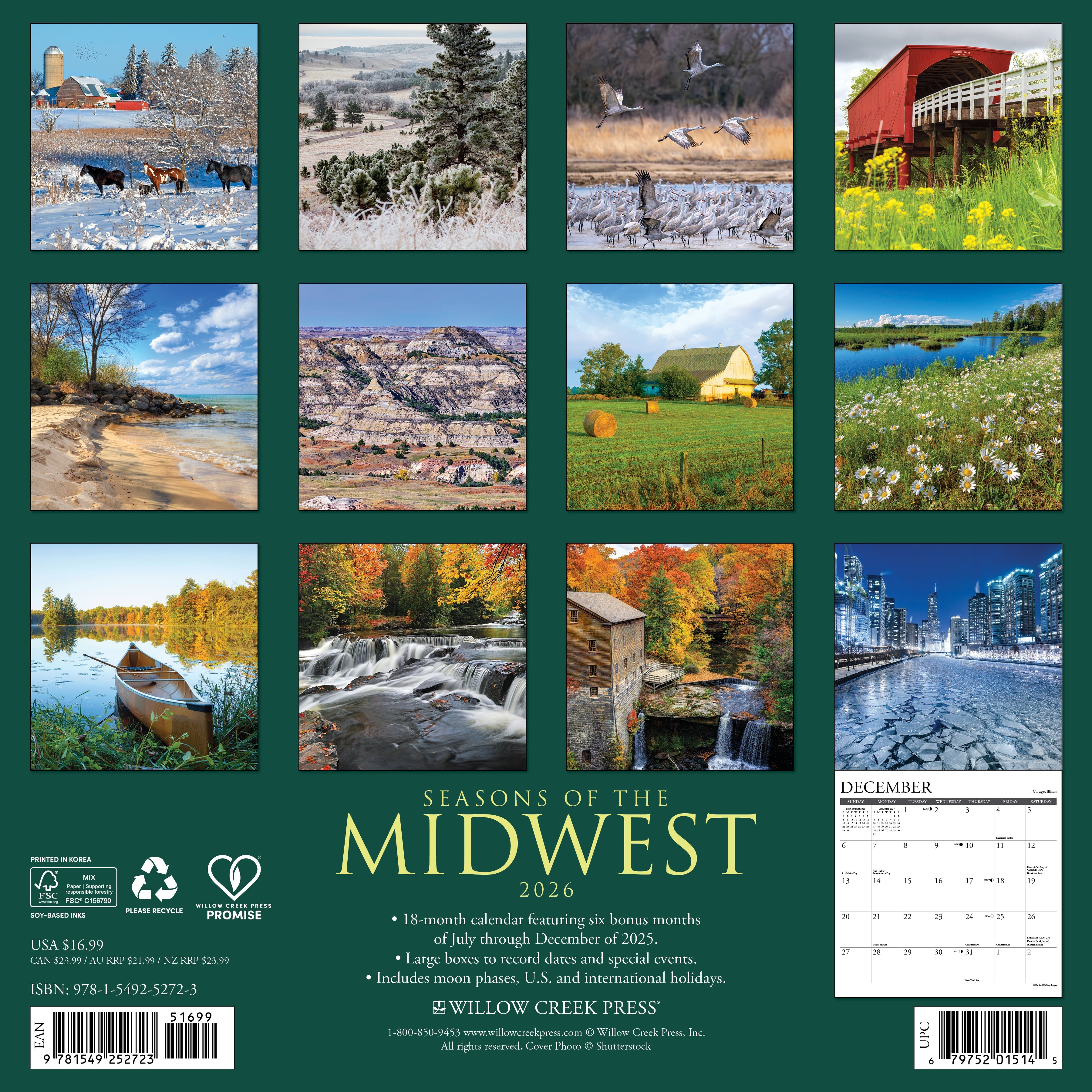 2026 Seasons of the Midwest - Square Wall Calendar