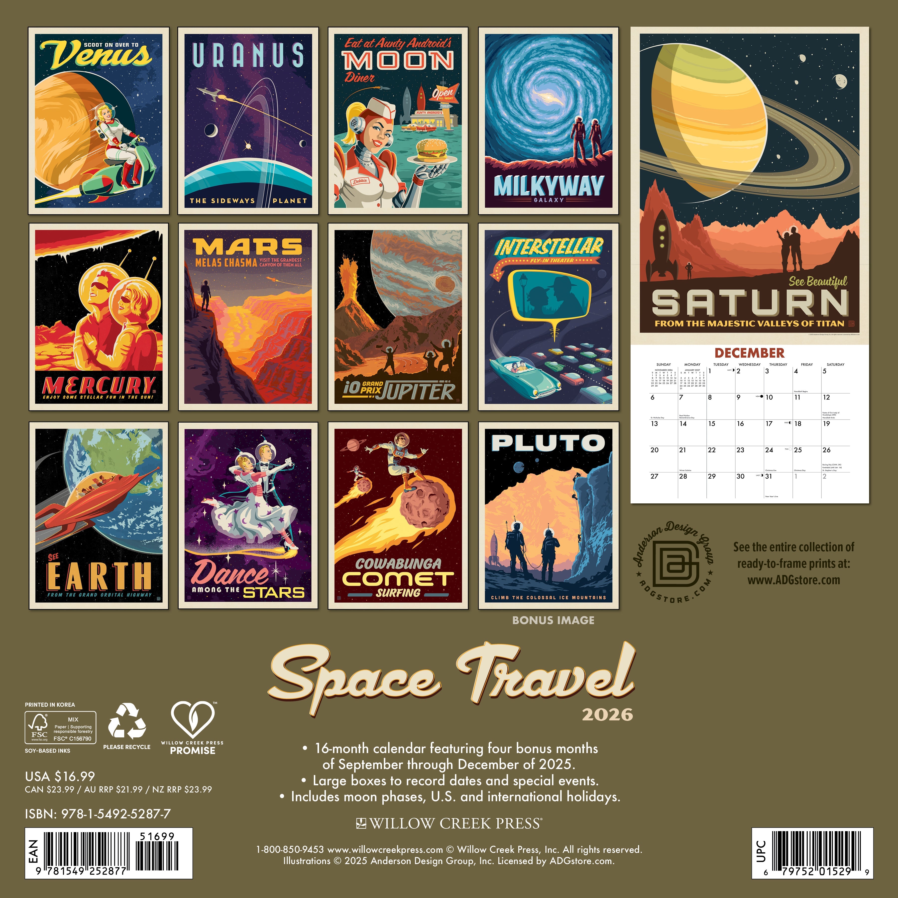 2026 Space Travel - Square Wall Calendar