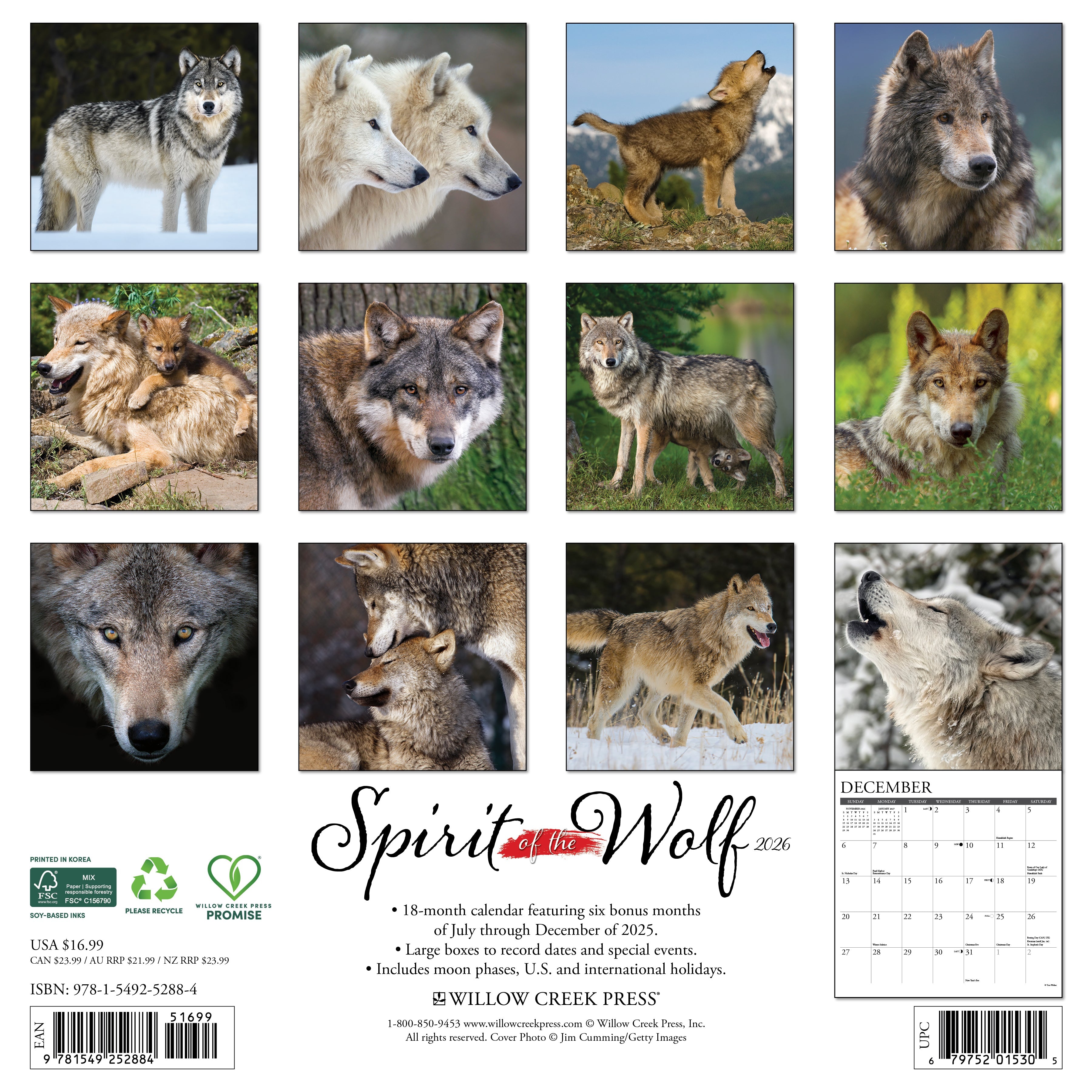 2026 Spirit of the Wolf - Square Wall Calendar