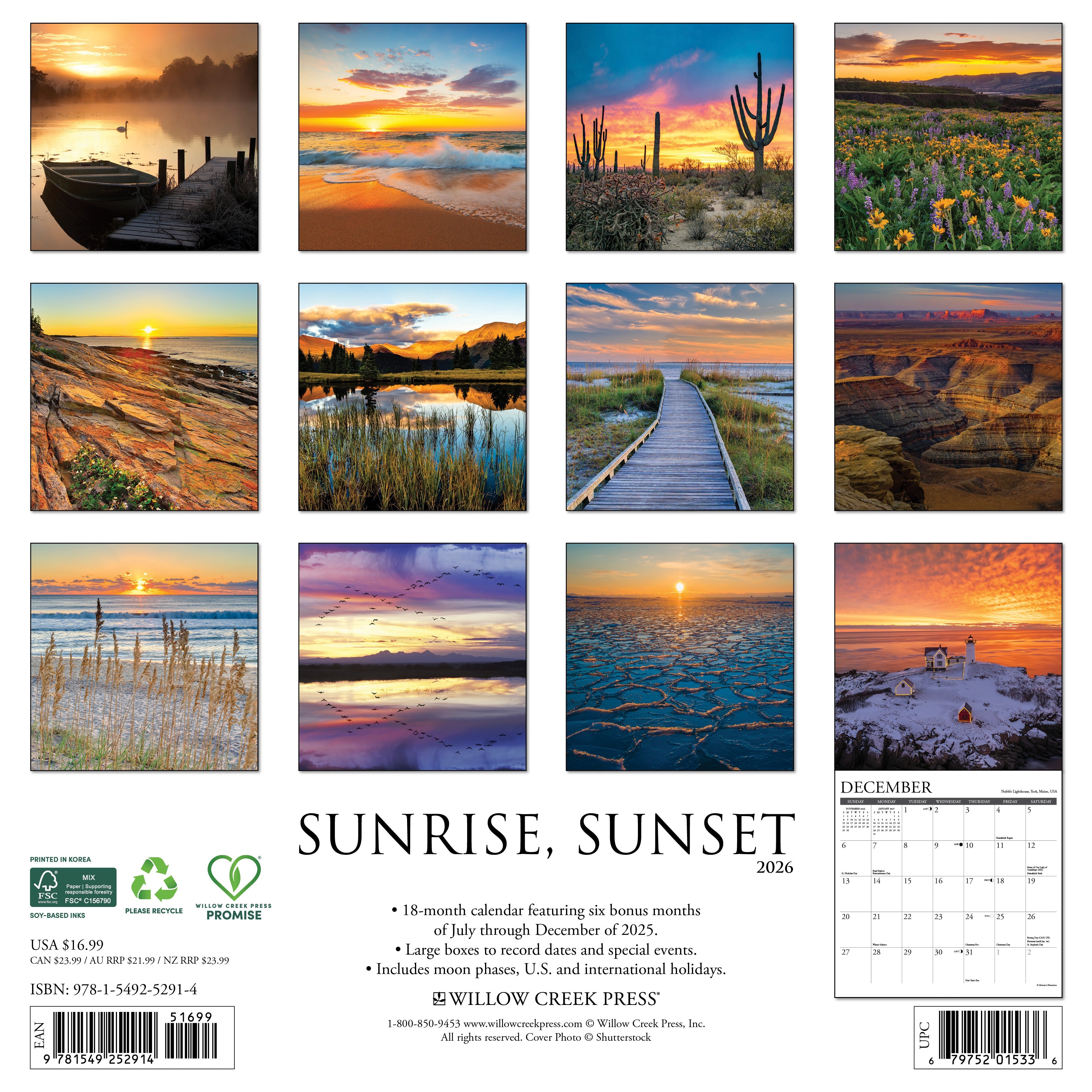 2026 Sunrise, Sunset - Square Wall Calendar