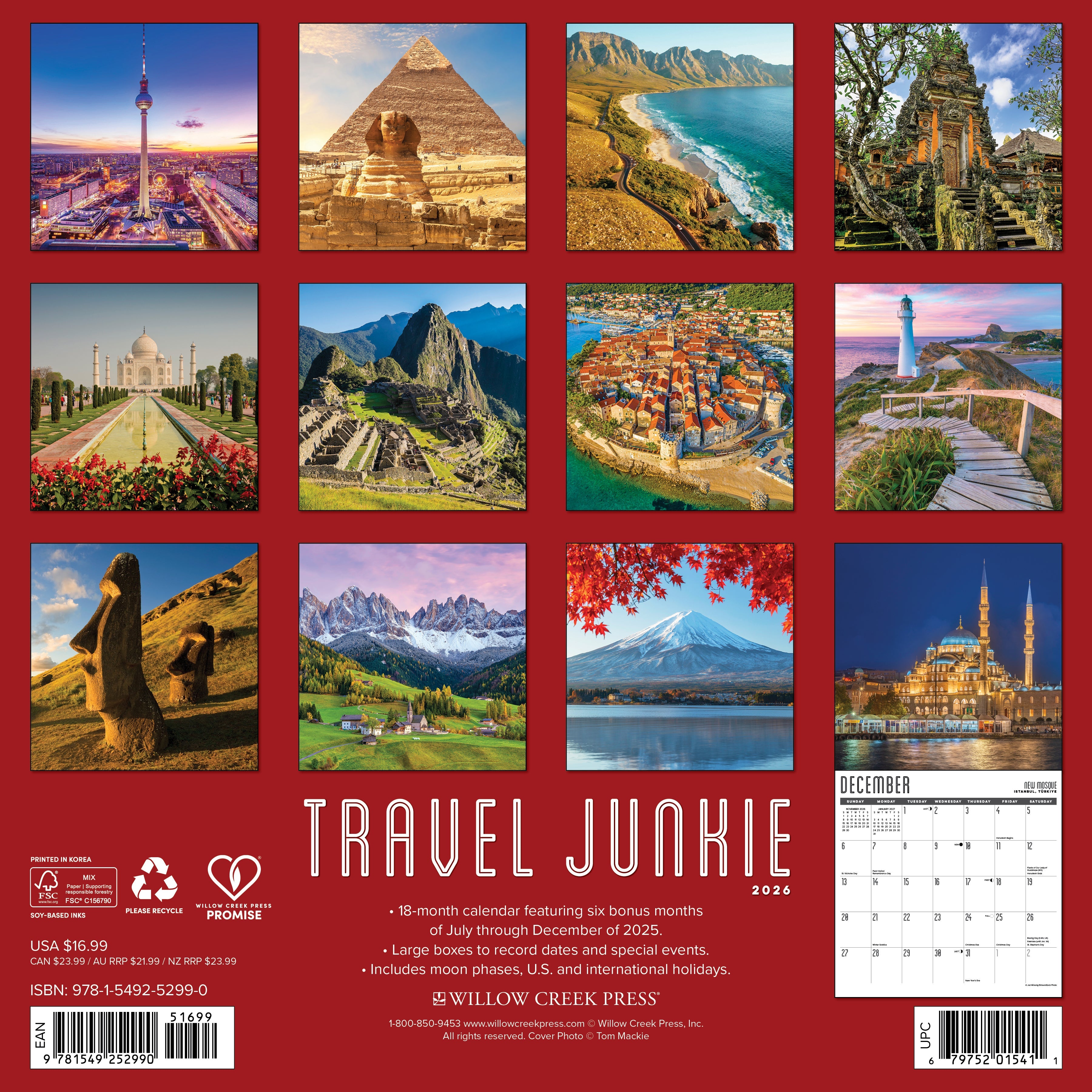 2026 Travel Junkie - Square Wall Calendar