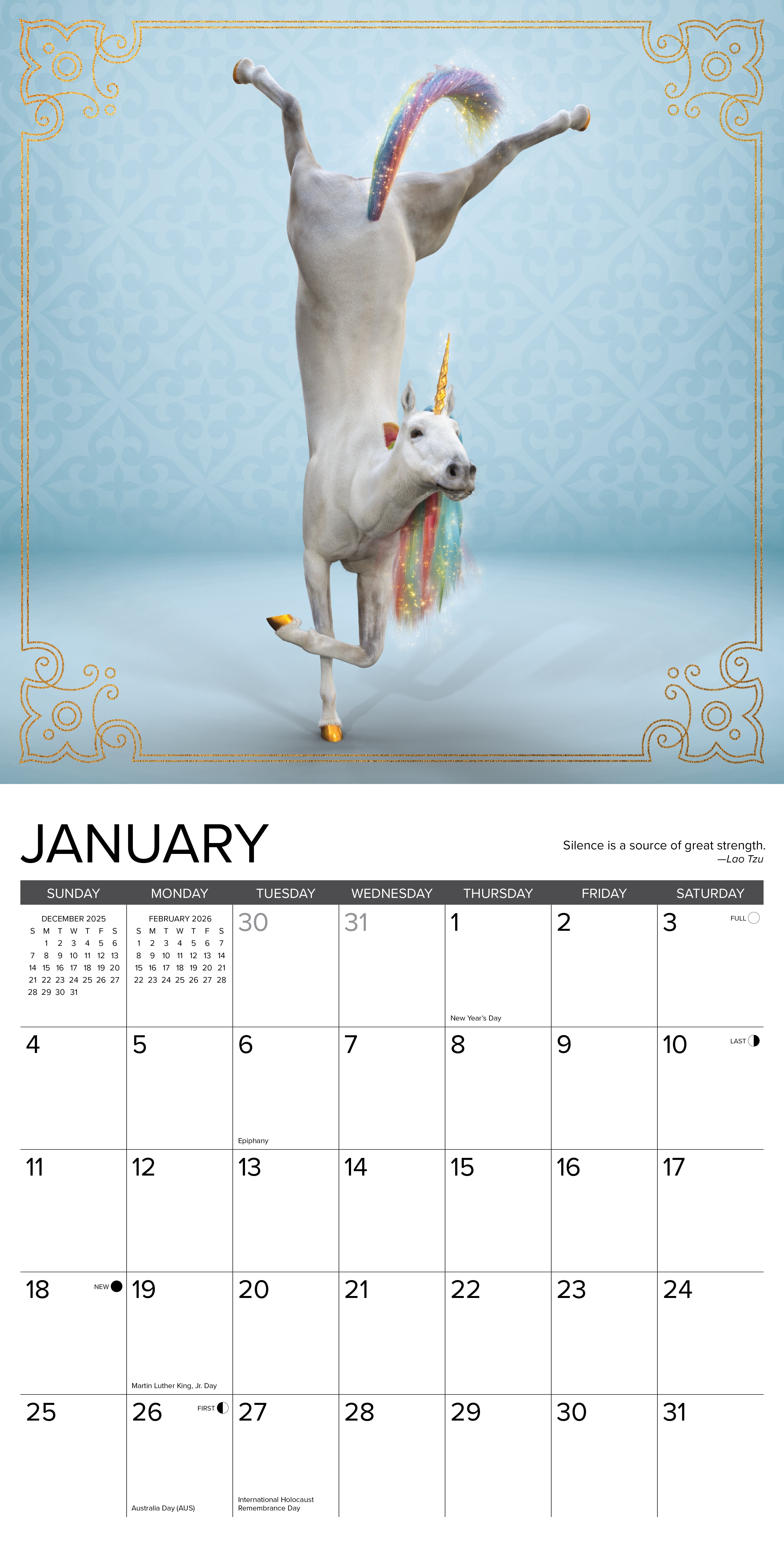 2026 Unicorn Yoga - Square Wall Calendar