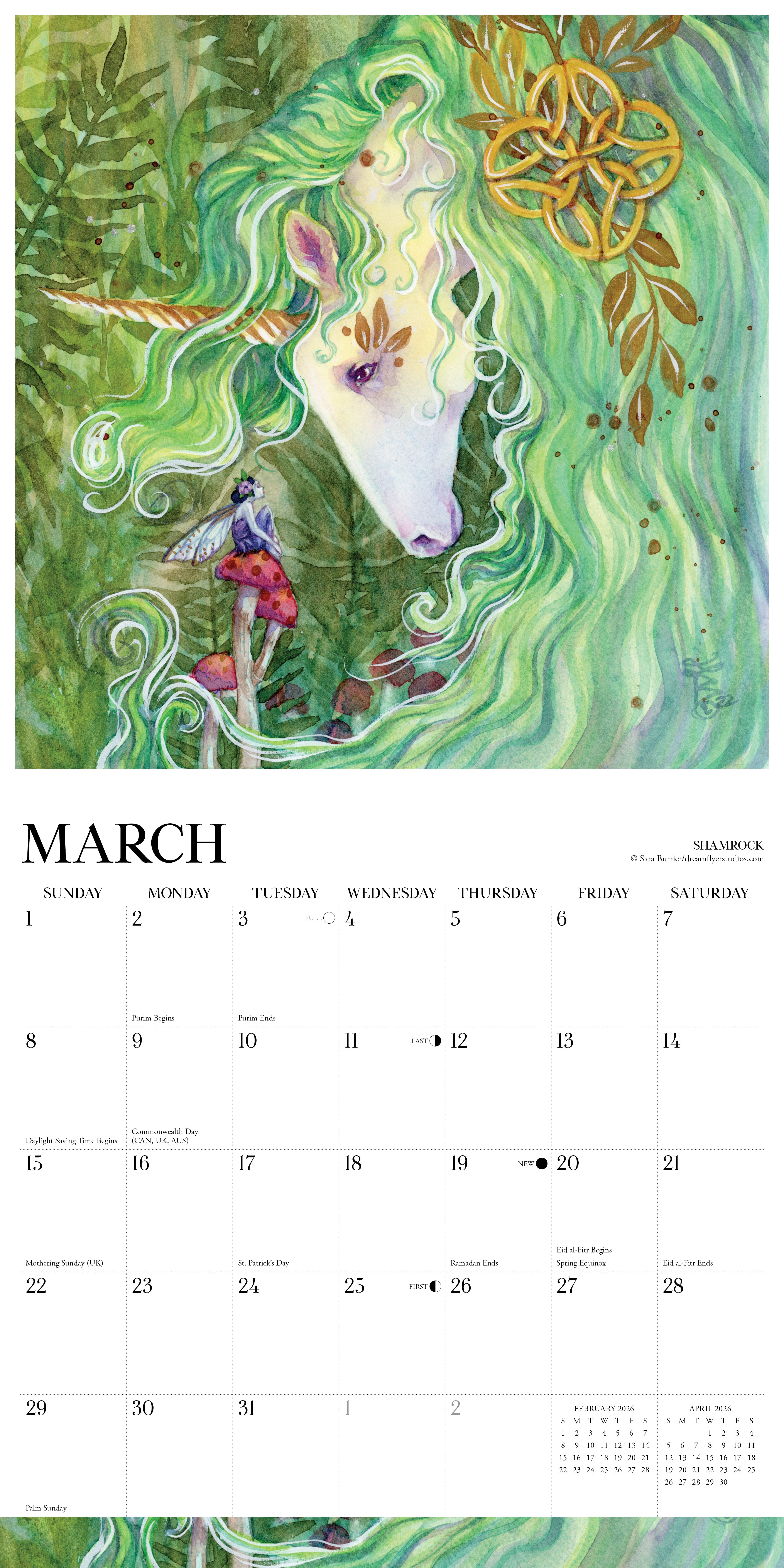 2026 Unicorns by Sara Burrier - Square Wall Calendar