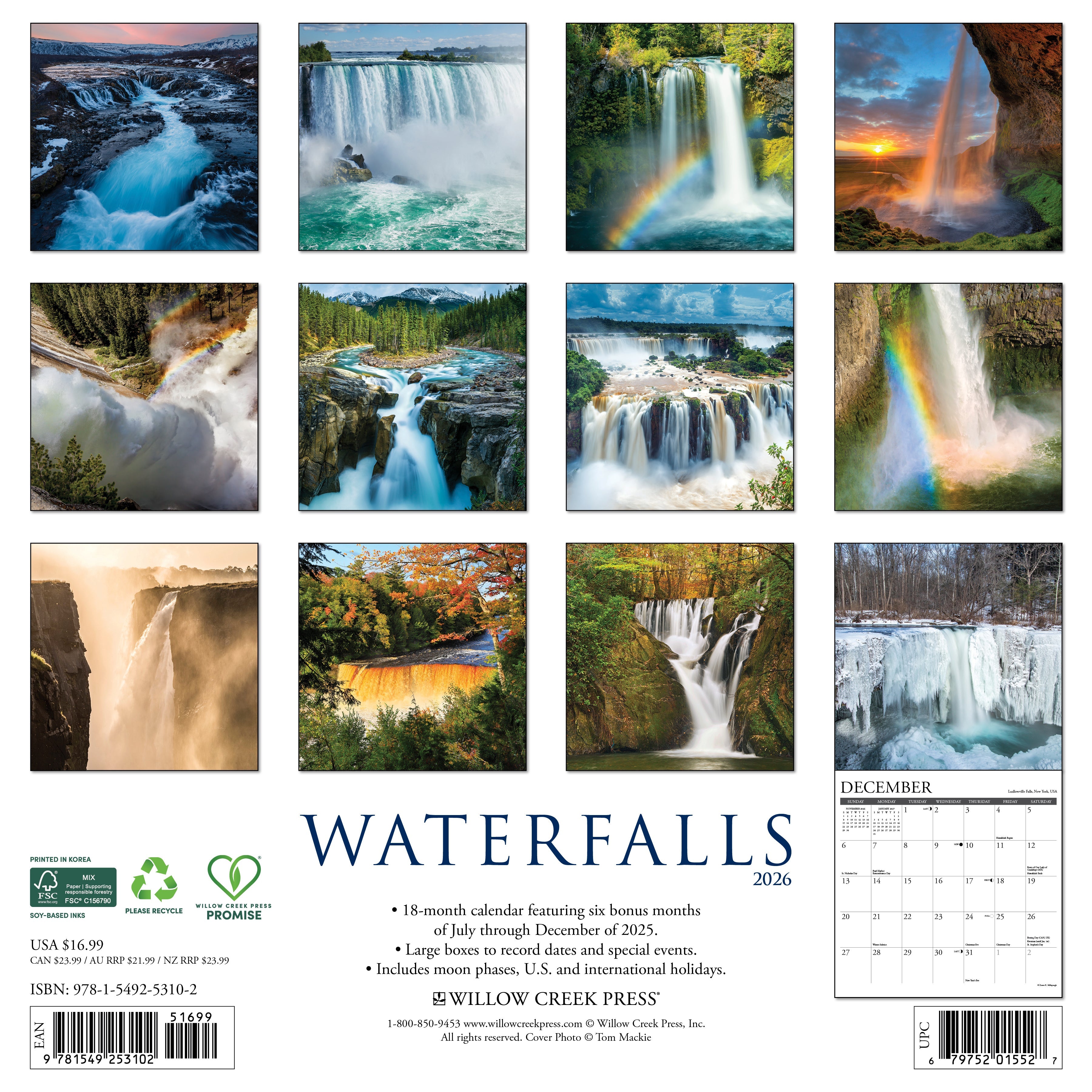 2026 Waterfalls - Square Wall Calendar