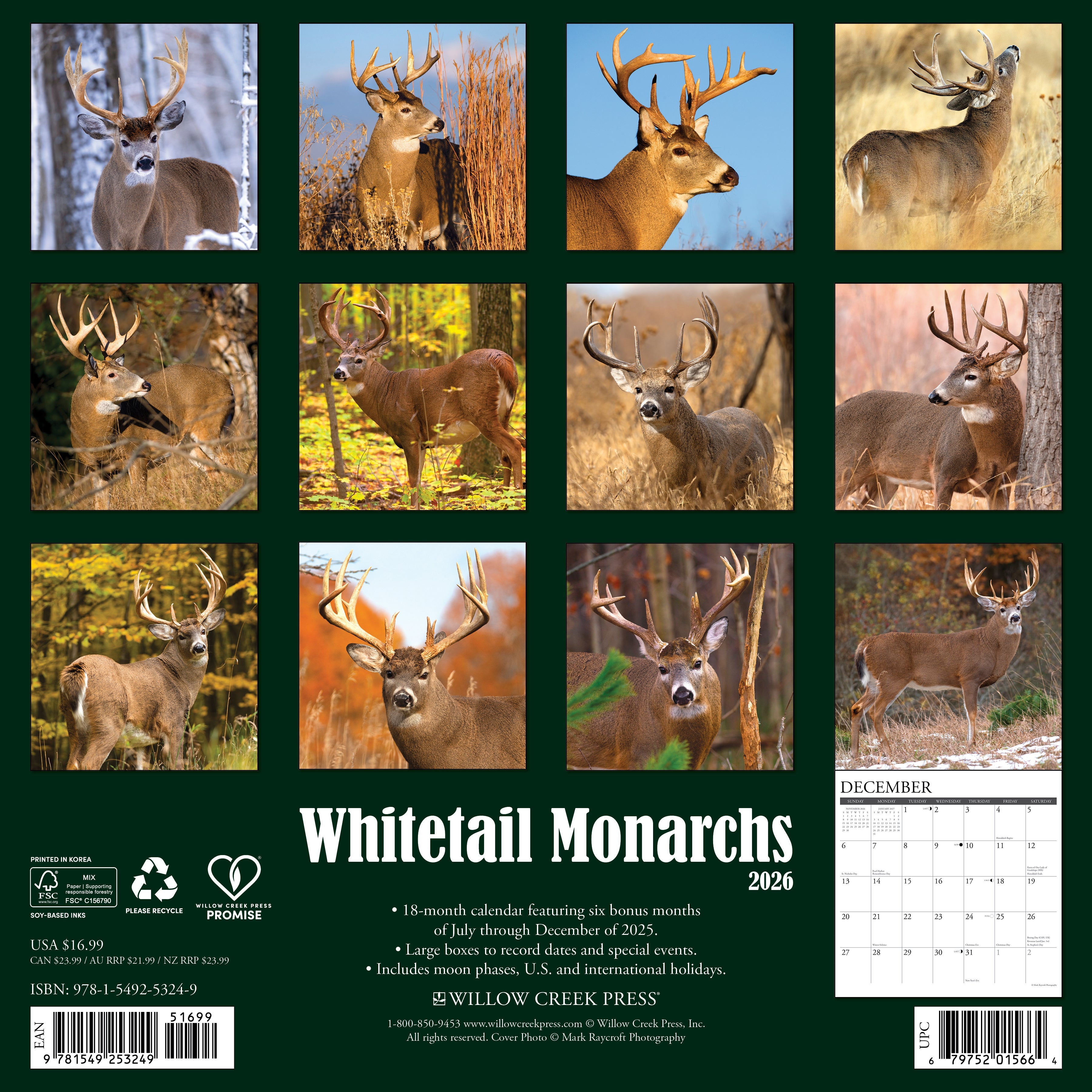 2026 Whitetail Monarchs - Square Wall Calendar