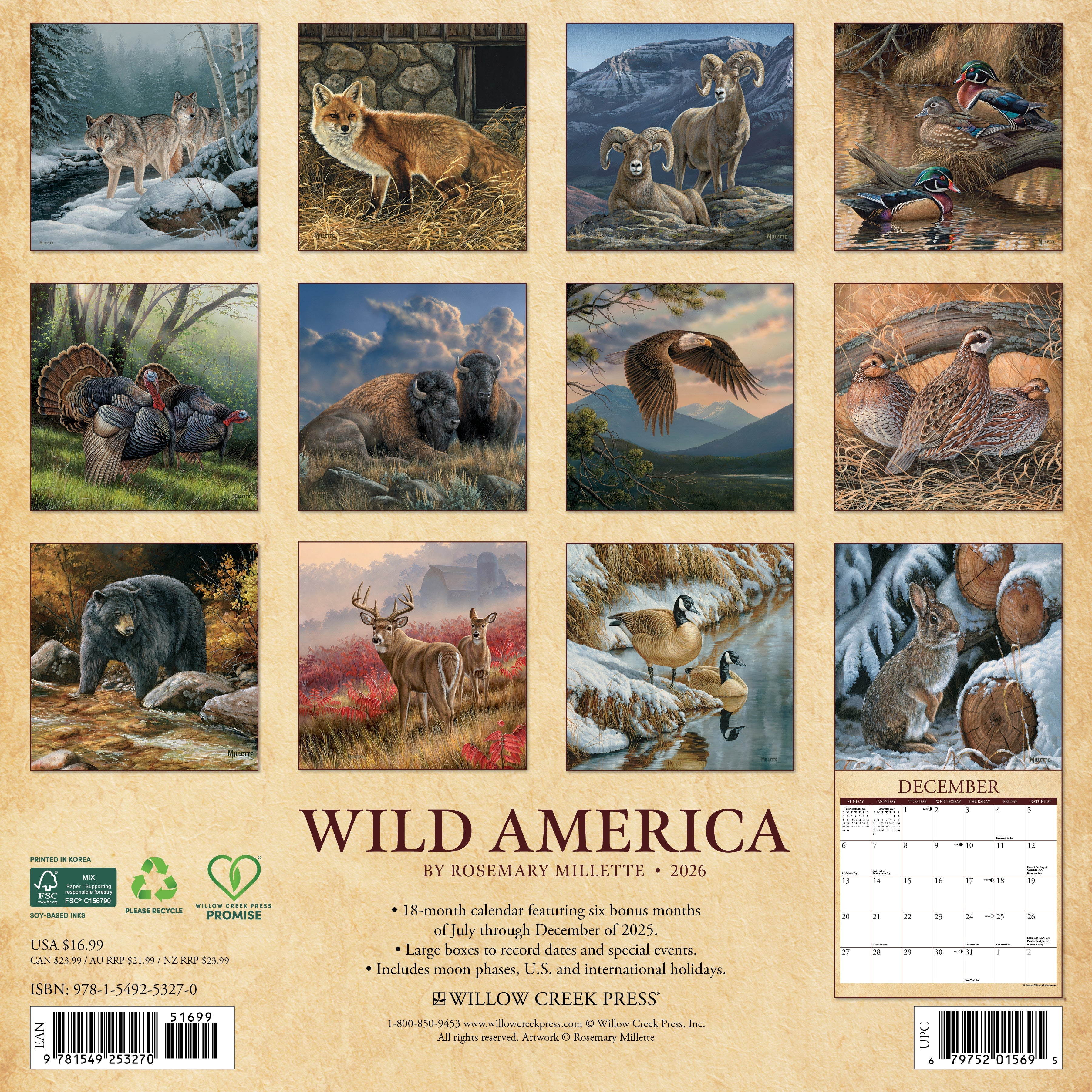 2026 Wild America - Square Wall Calendar