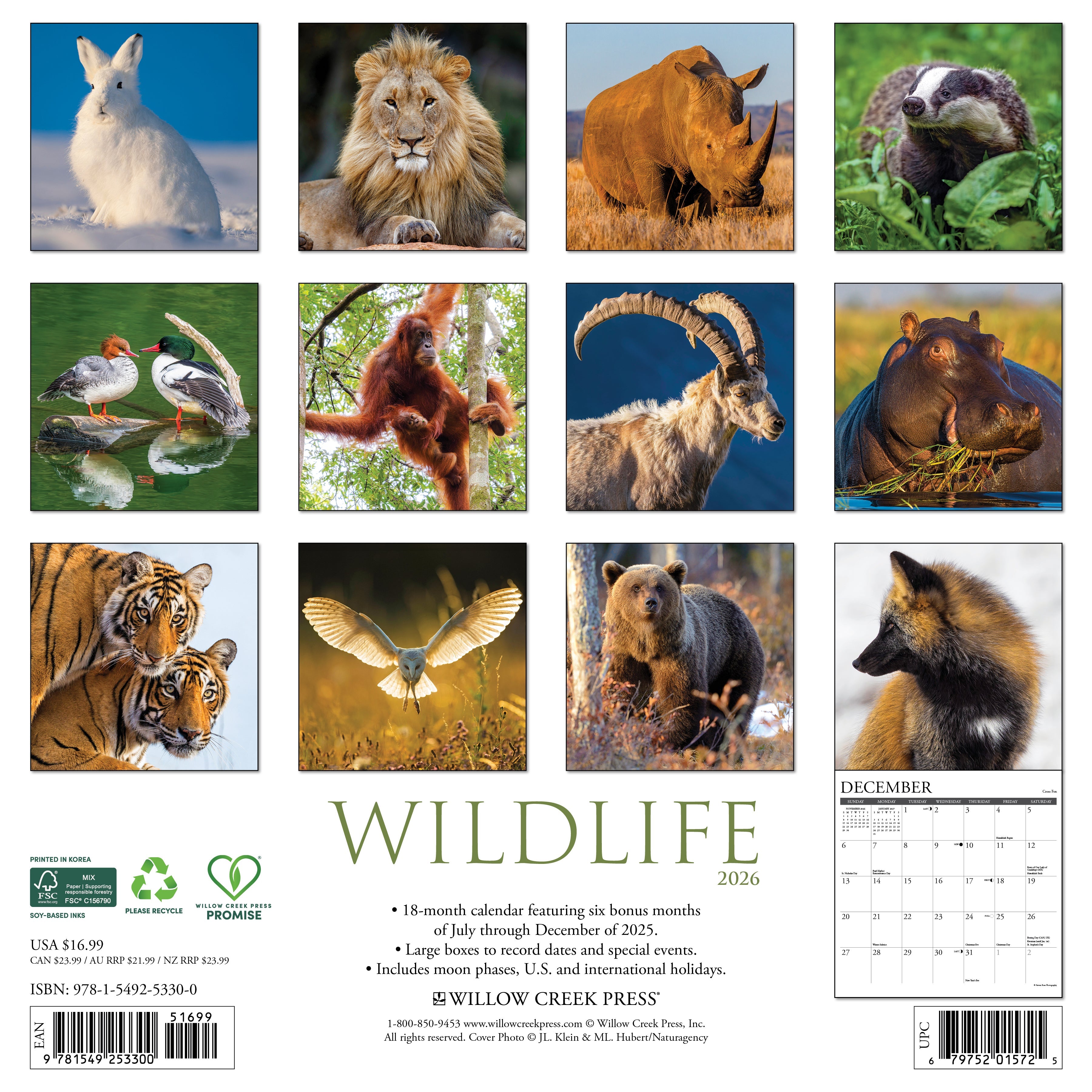 2026 Wildlife - Square Wall Calendar