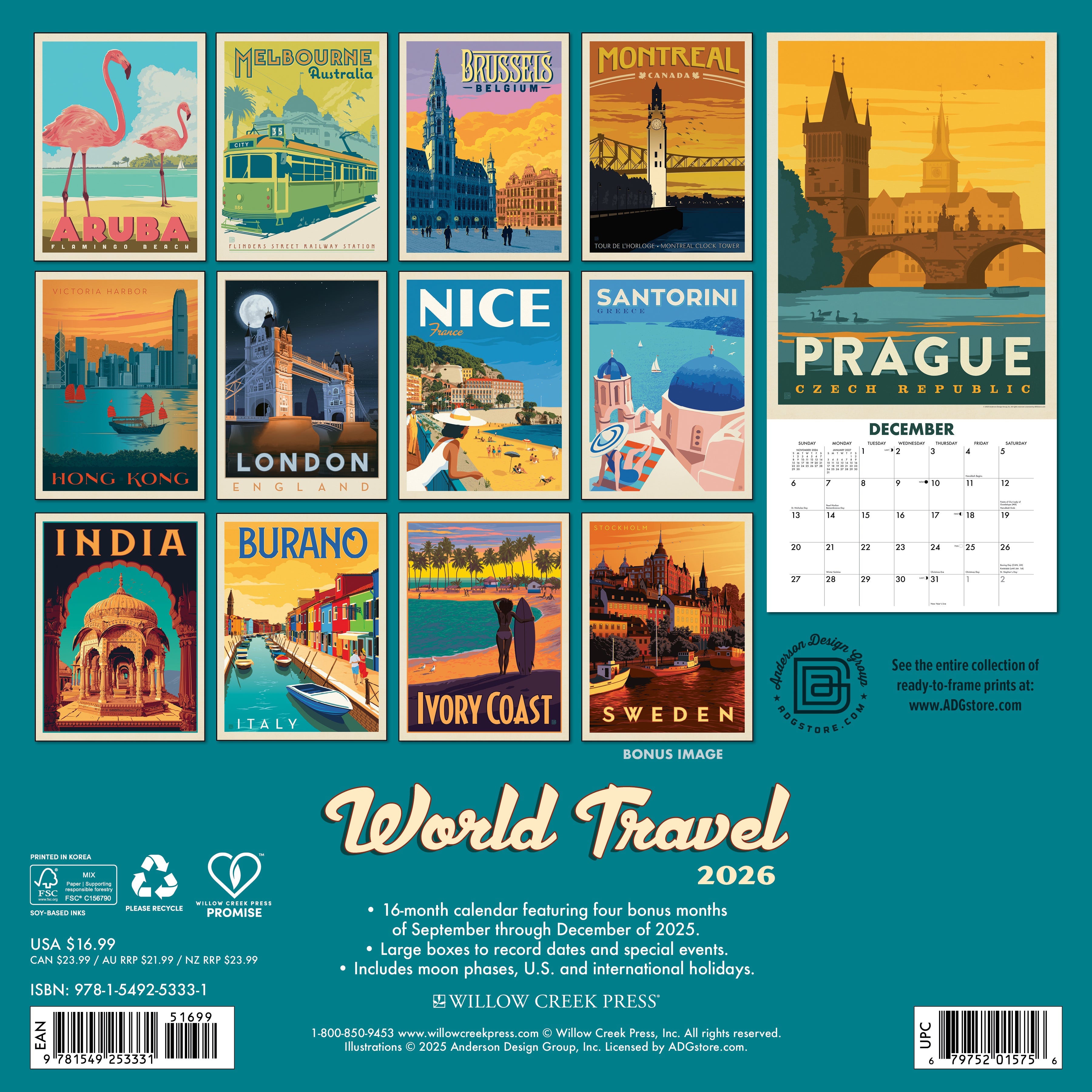2026 World Travel - Square Wall Calendar