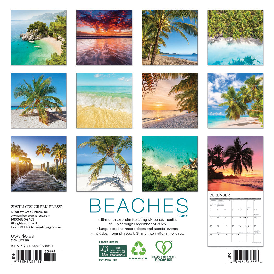 2026 Beaches - Mini Wall Calendar