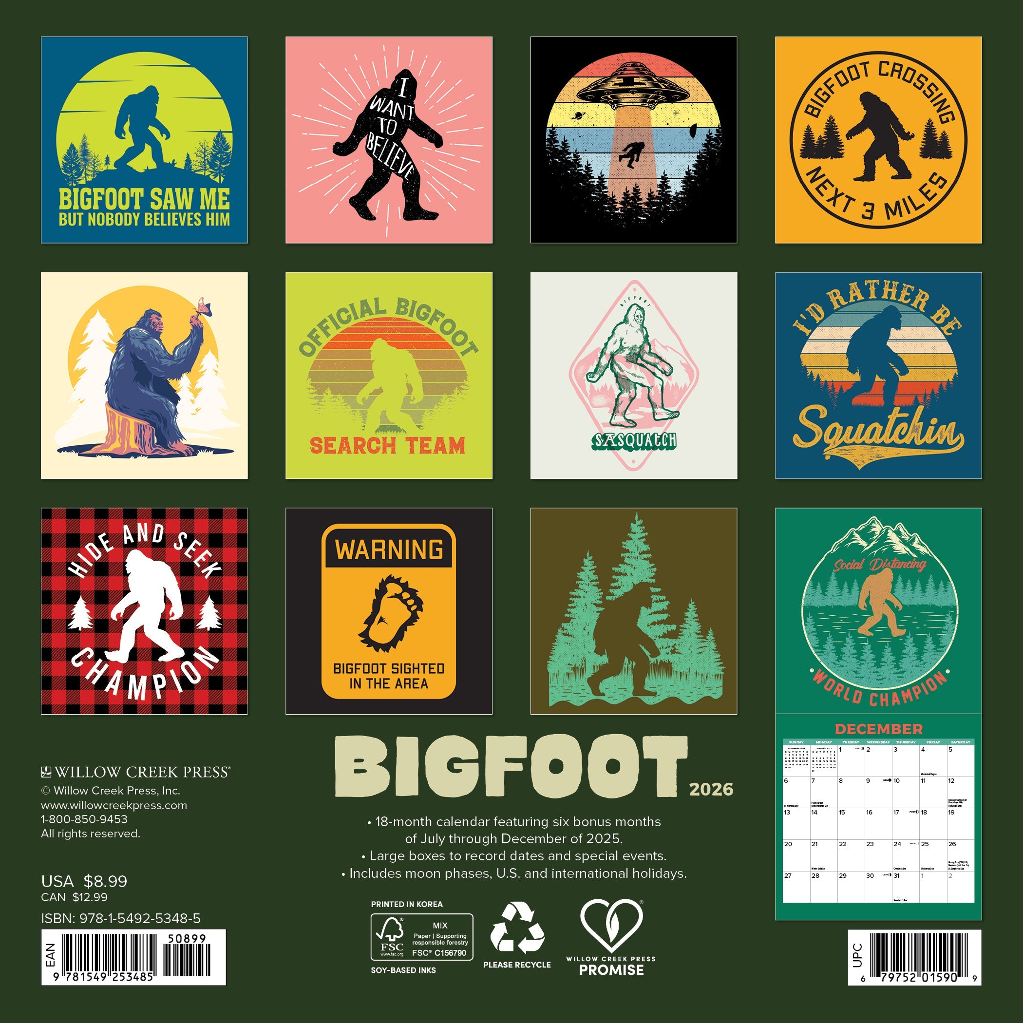 2026 Bigfoot - Mini Wall Calendar