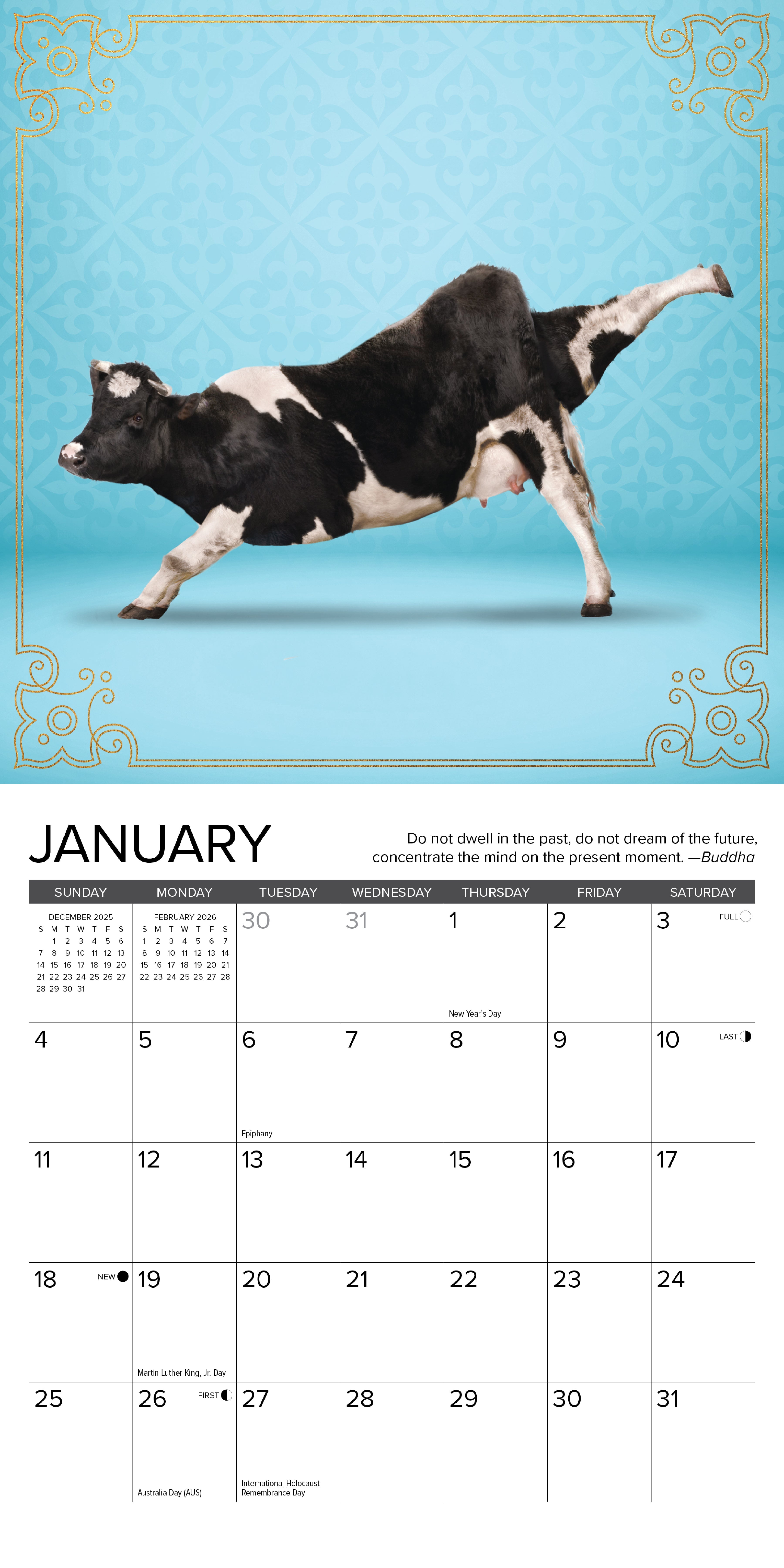 2026 Cow Yoga - Mini Wall Calendar