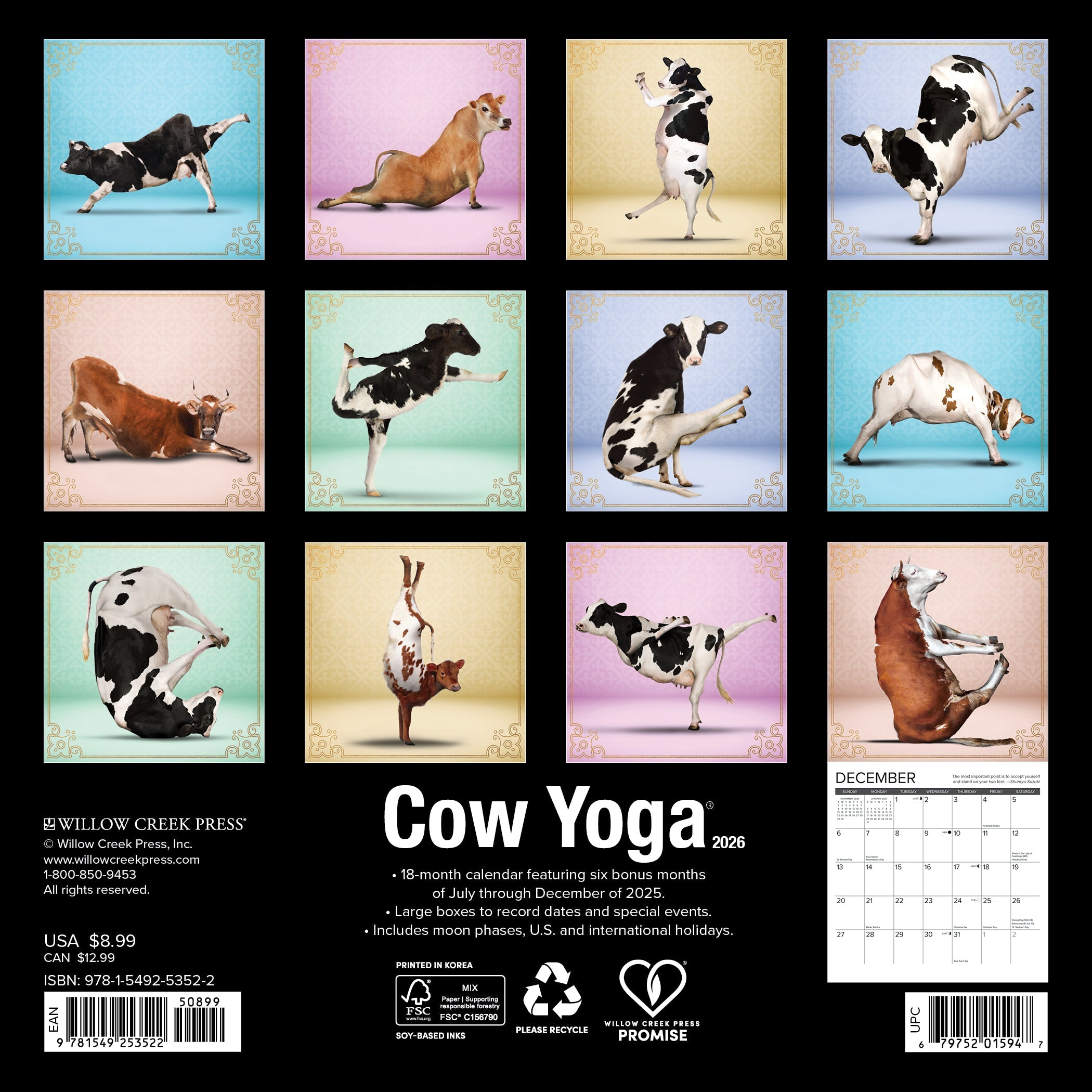 2026 Cow Yoga - Mini Wall Calendar