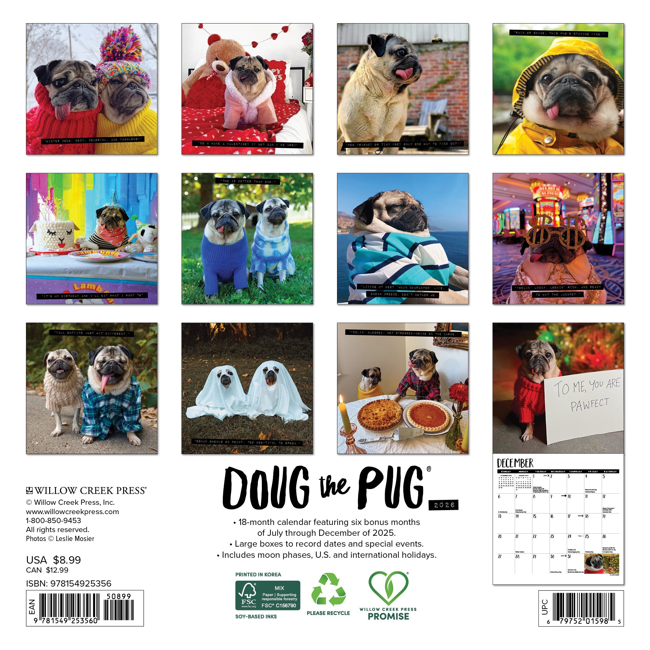 2026 Doug the Pug - Mini Wall Calendar