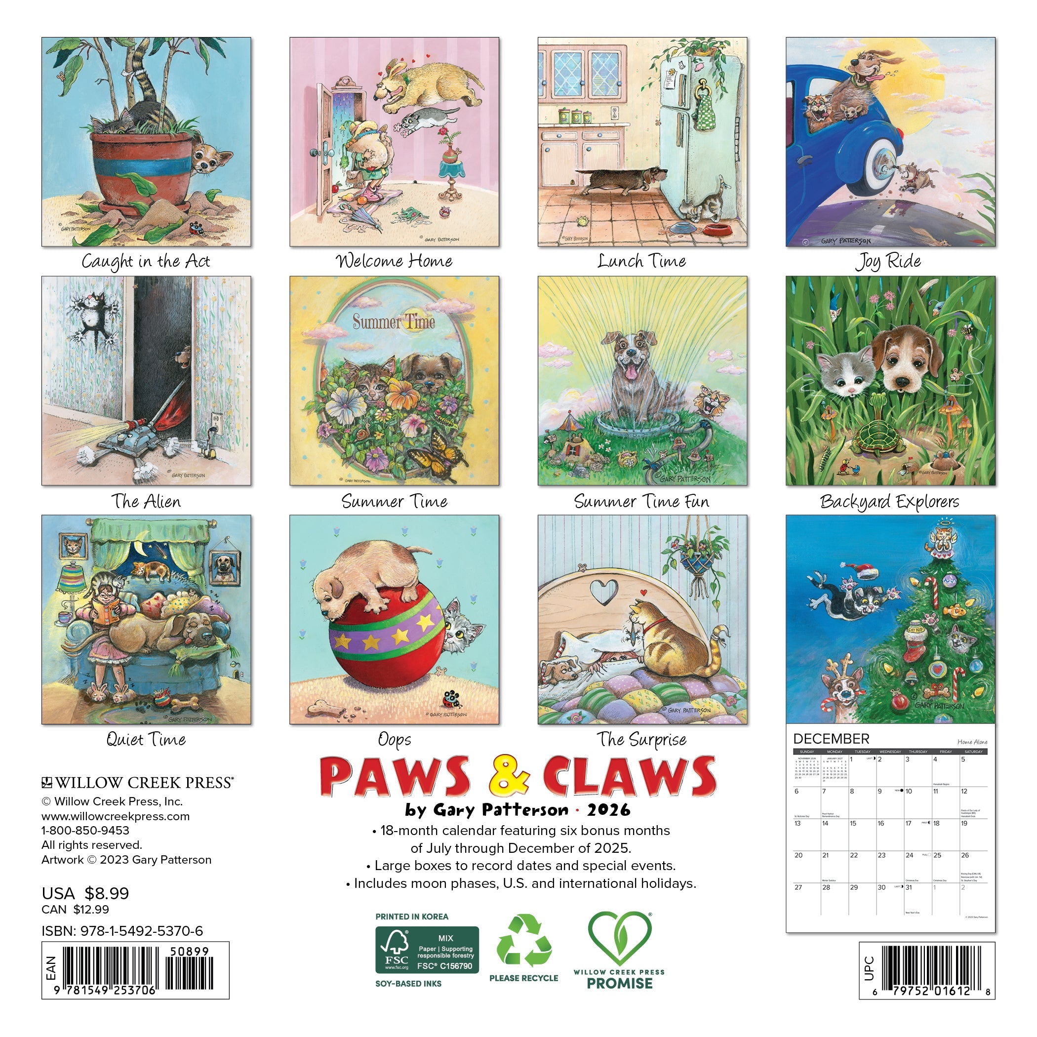 2026 Paws & Claws by Gary Patterson - Mini Wall Calendar