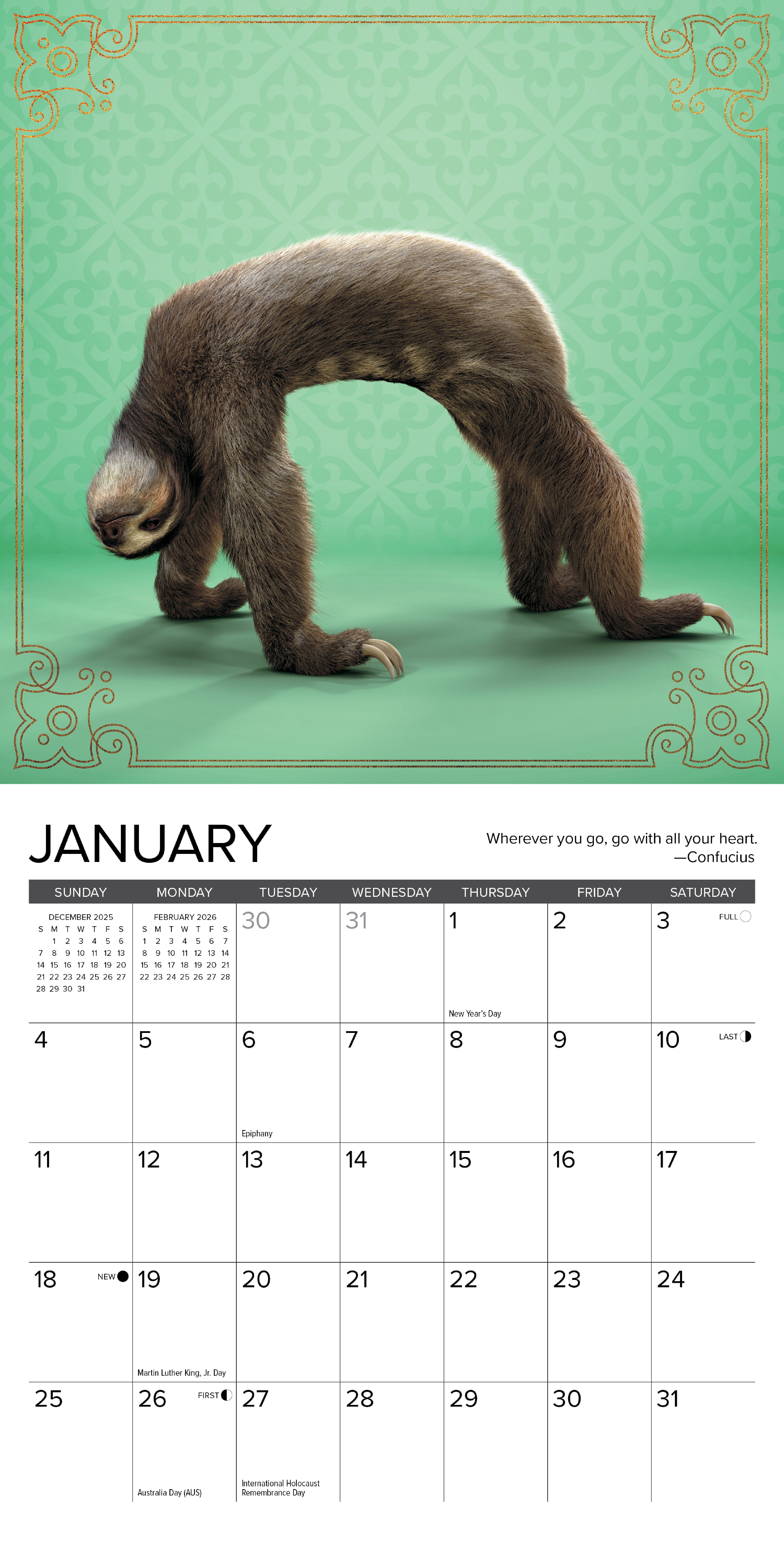2026 Sloth Yoga - Mini Wall Calendar