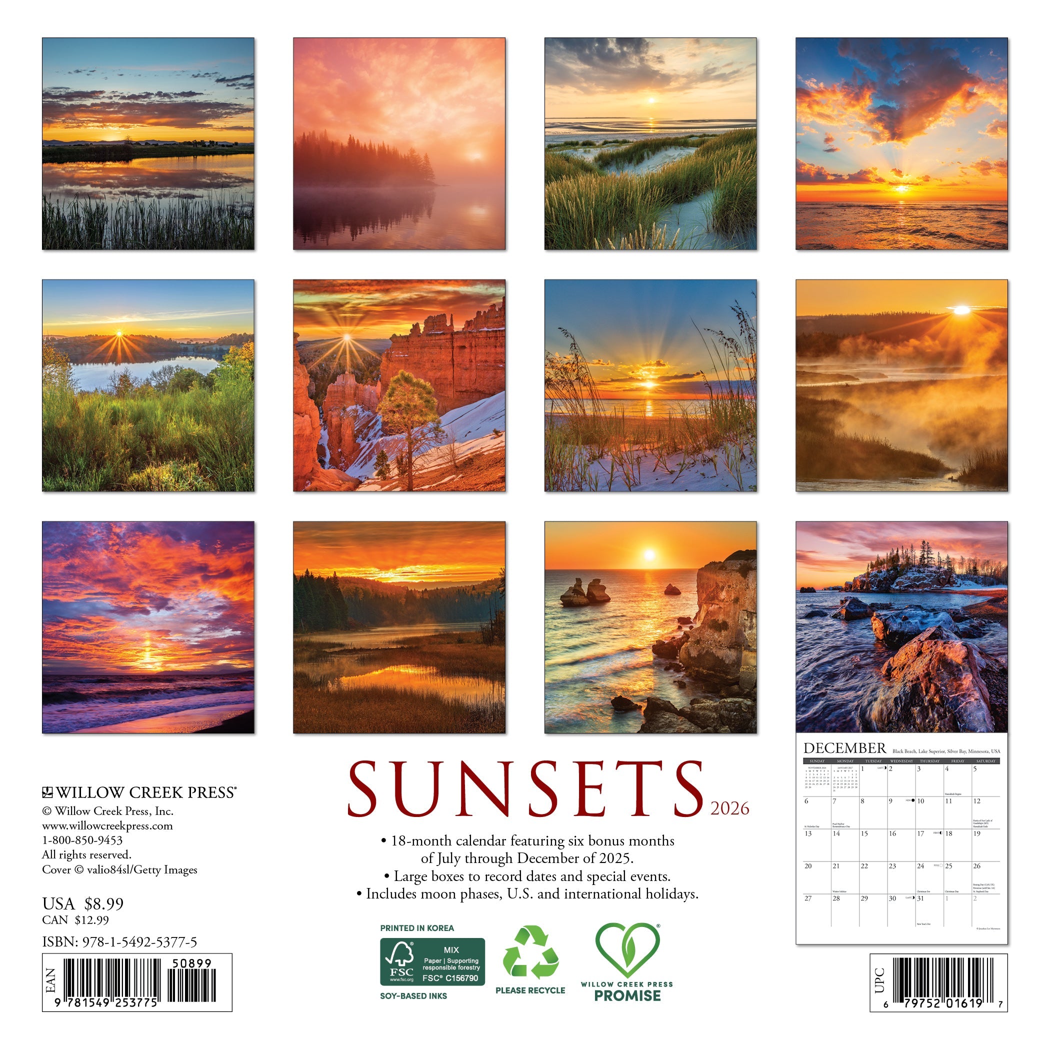 2026 Sunsets - Mini Wall Calendar