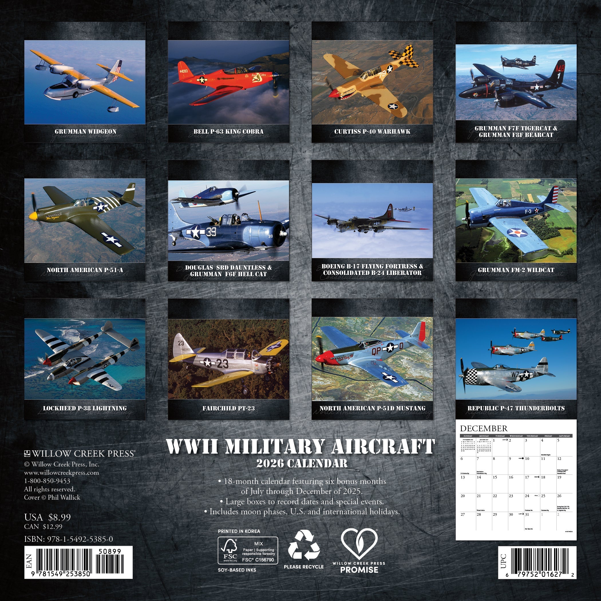 2026 WWII Military Aircraft - Mini Wall Calendar