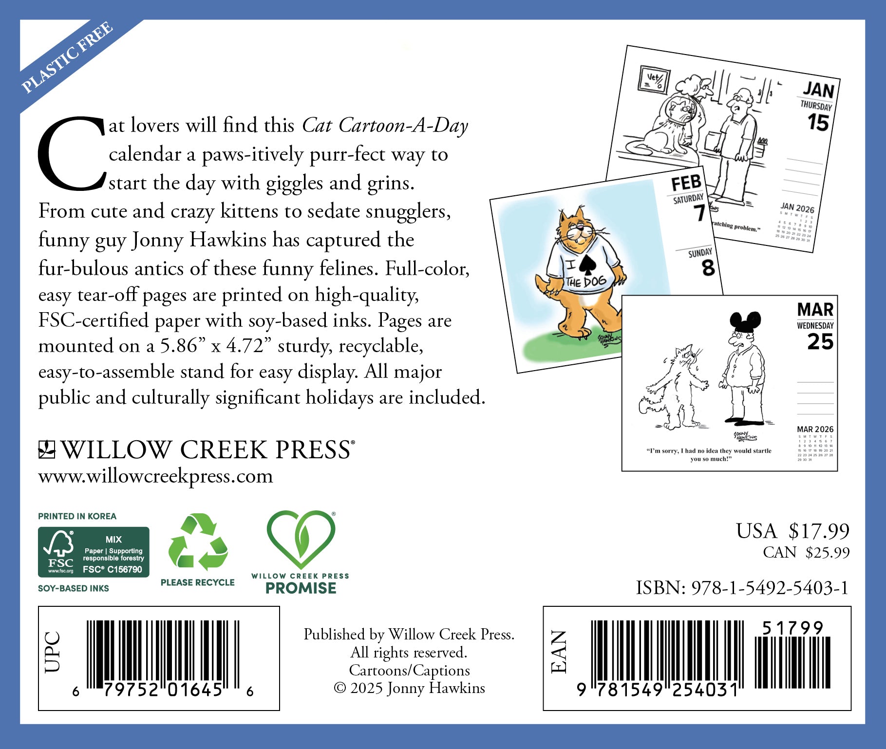 2026 Cat Cartoon-A-Day by Jonny Hawkins - Boxed Page-A-Day Calendar