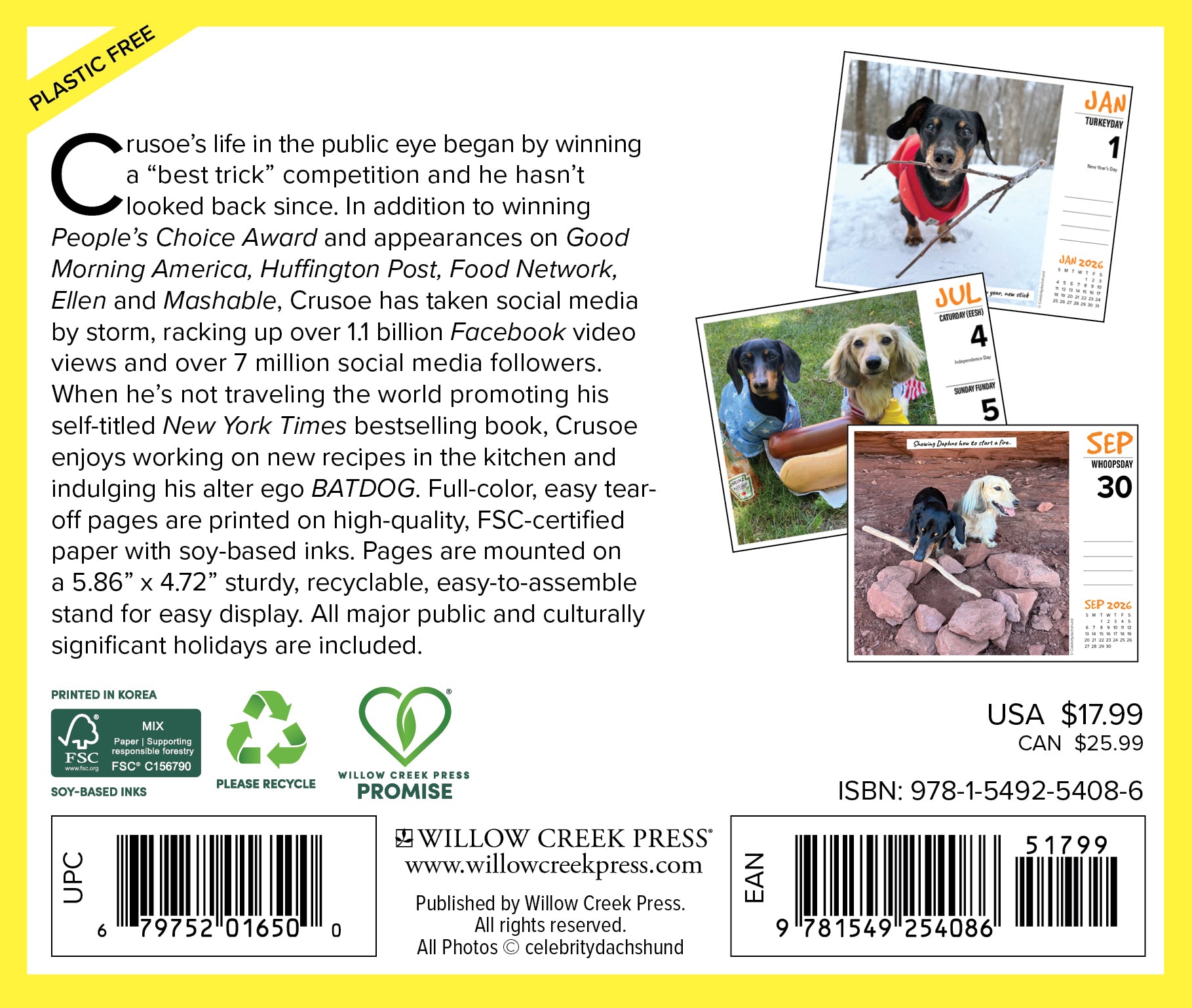 2026 Crusoe the Celebrity Dachshund - Boxed Page-A-Day Calendar