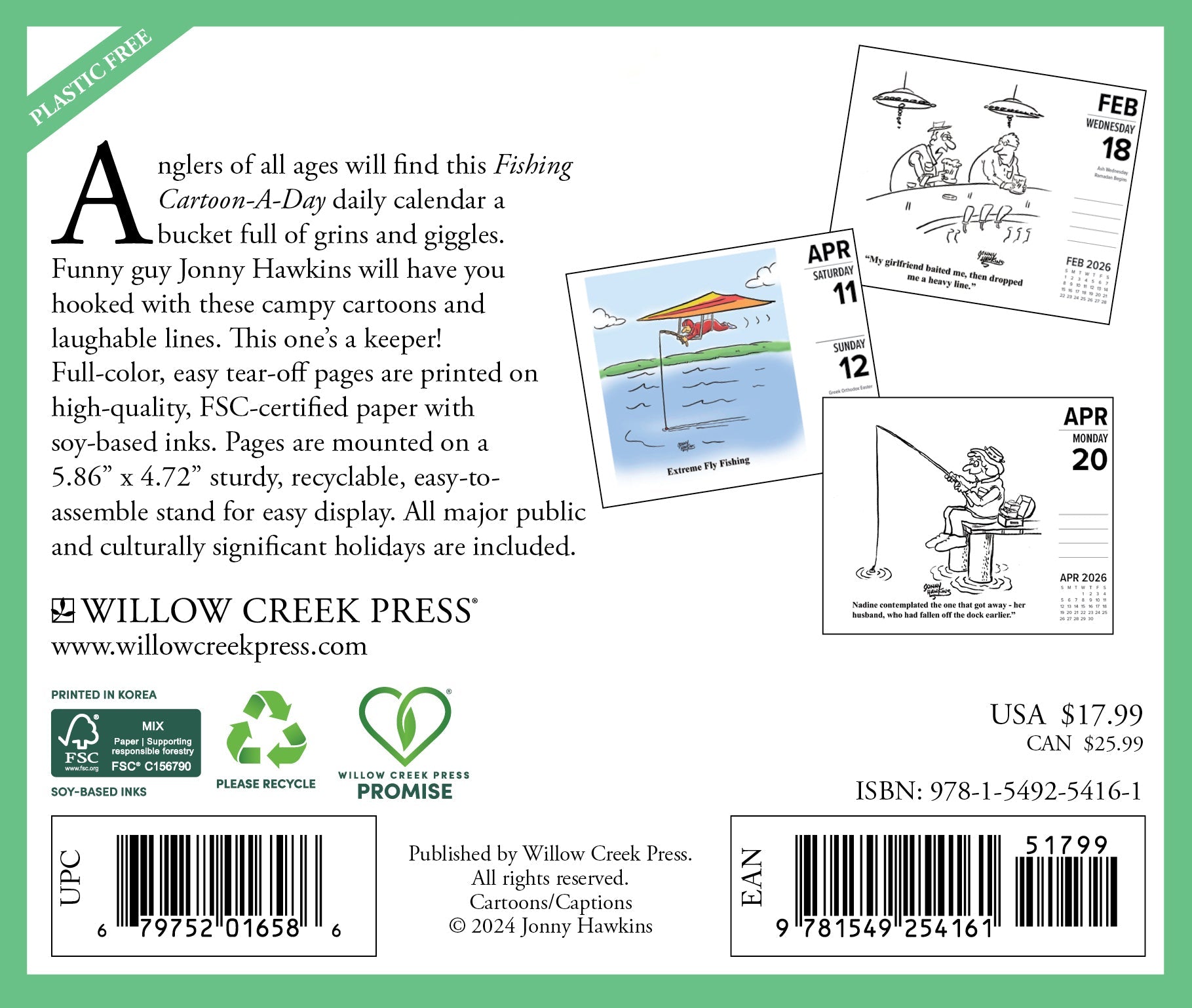 2026 Fishing Cartoon-A-Day by Jonny Hawkins - Boxed Page-A-Day Calendar