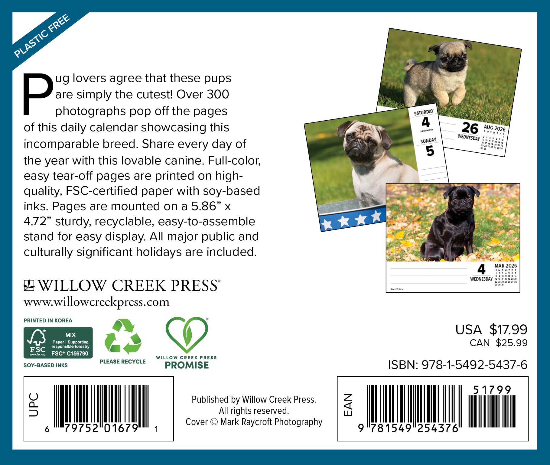 2026 Pugs - Boxed Page-A-Day Calendar