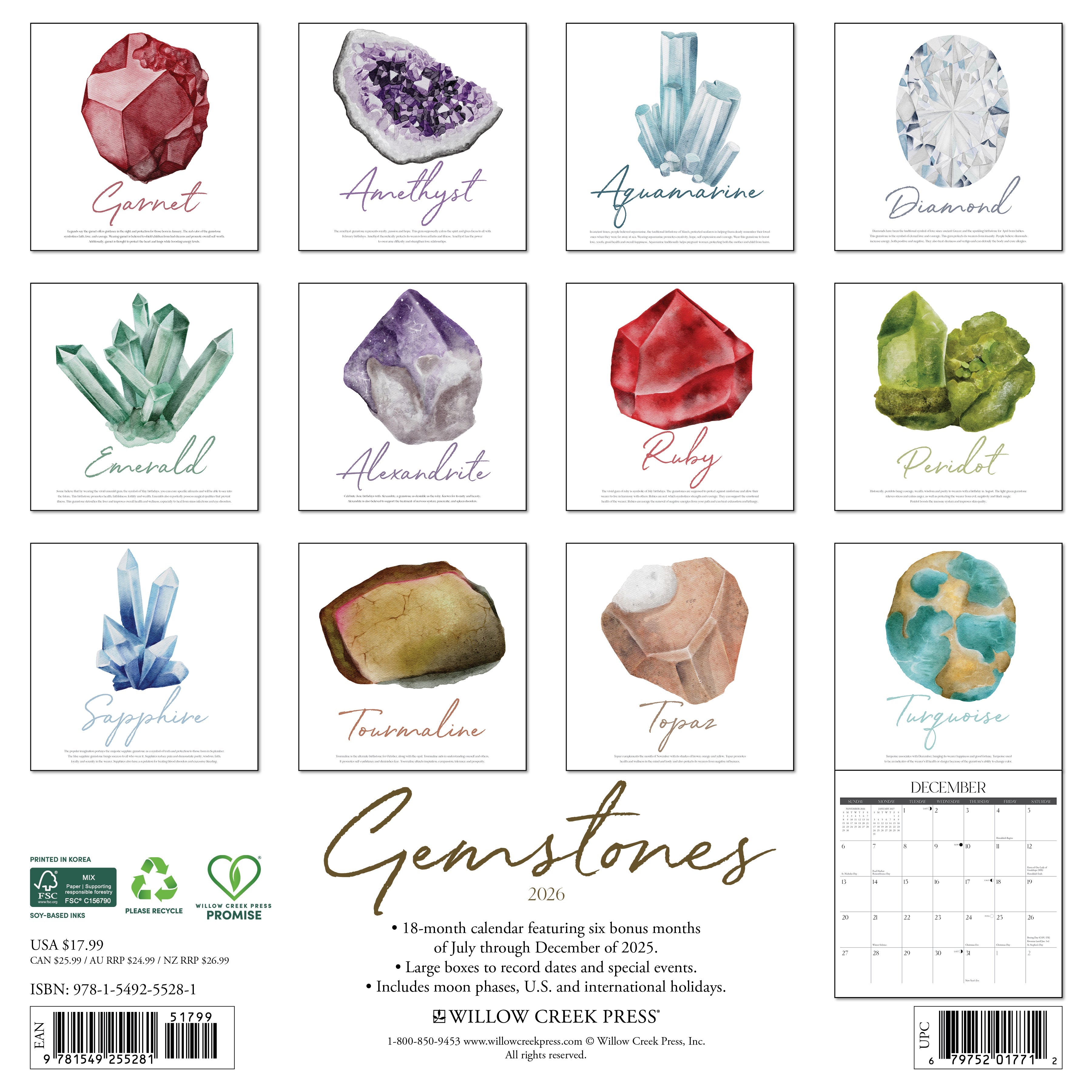 2026 Gemstones - Square Wall Calendar